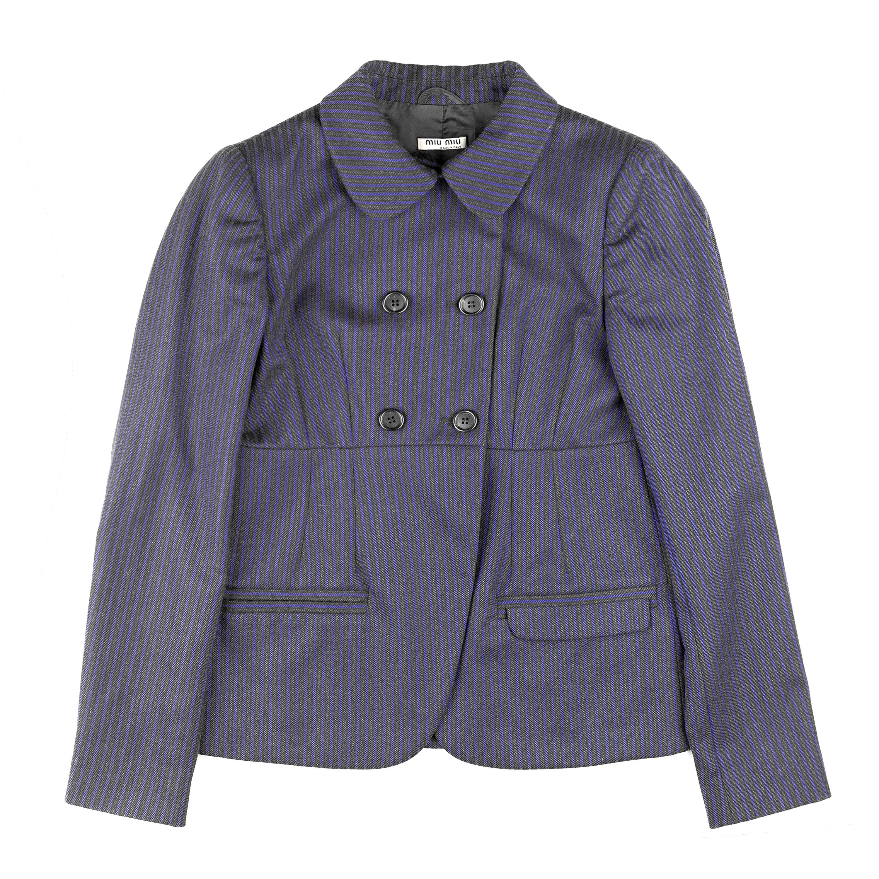 Miu Miu Miu Miu Black/Blue Pinstripe Vintage Jacket (S) Size S / US 4 / IT 40 - 1 Thumbnail
