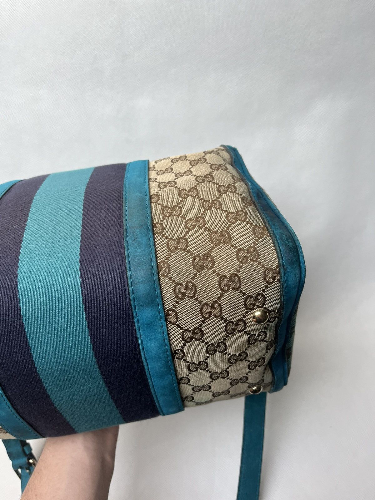Gucci Vintage Gucci Web Boston GG canvas stripe shoulder handbag Size ONE SIZE - 12 Thumbnail