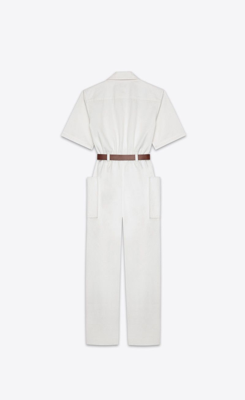 Saint Laurent Paris o1w1db10526 785820 Jumpsuit in Cotton Gabardine in White Size 28" / US 6 / IT 42 - 4 Thumbnail