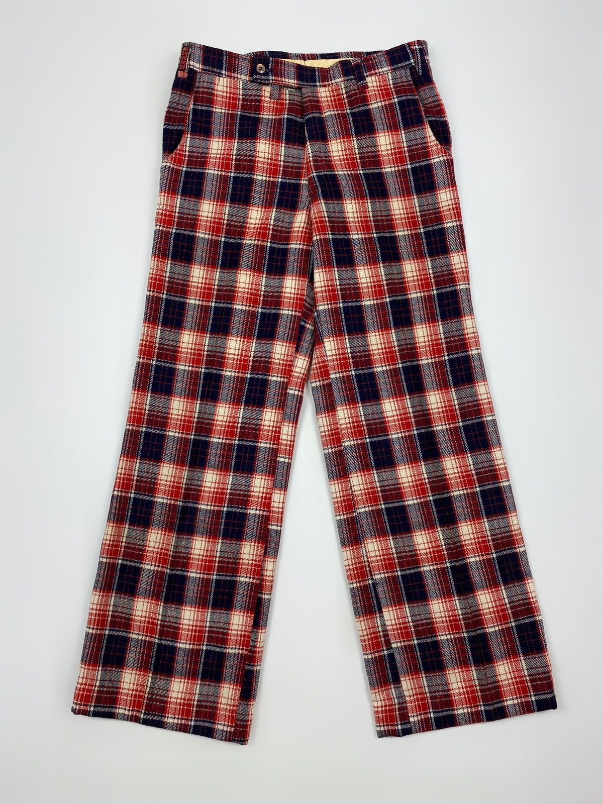 Vintage 1970’s Vintage Penthouse Wool Red Tartan Check Wide Trousers Size US 32 / EU 48 - 3 Thumbnail