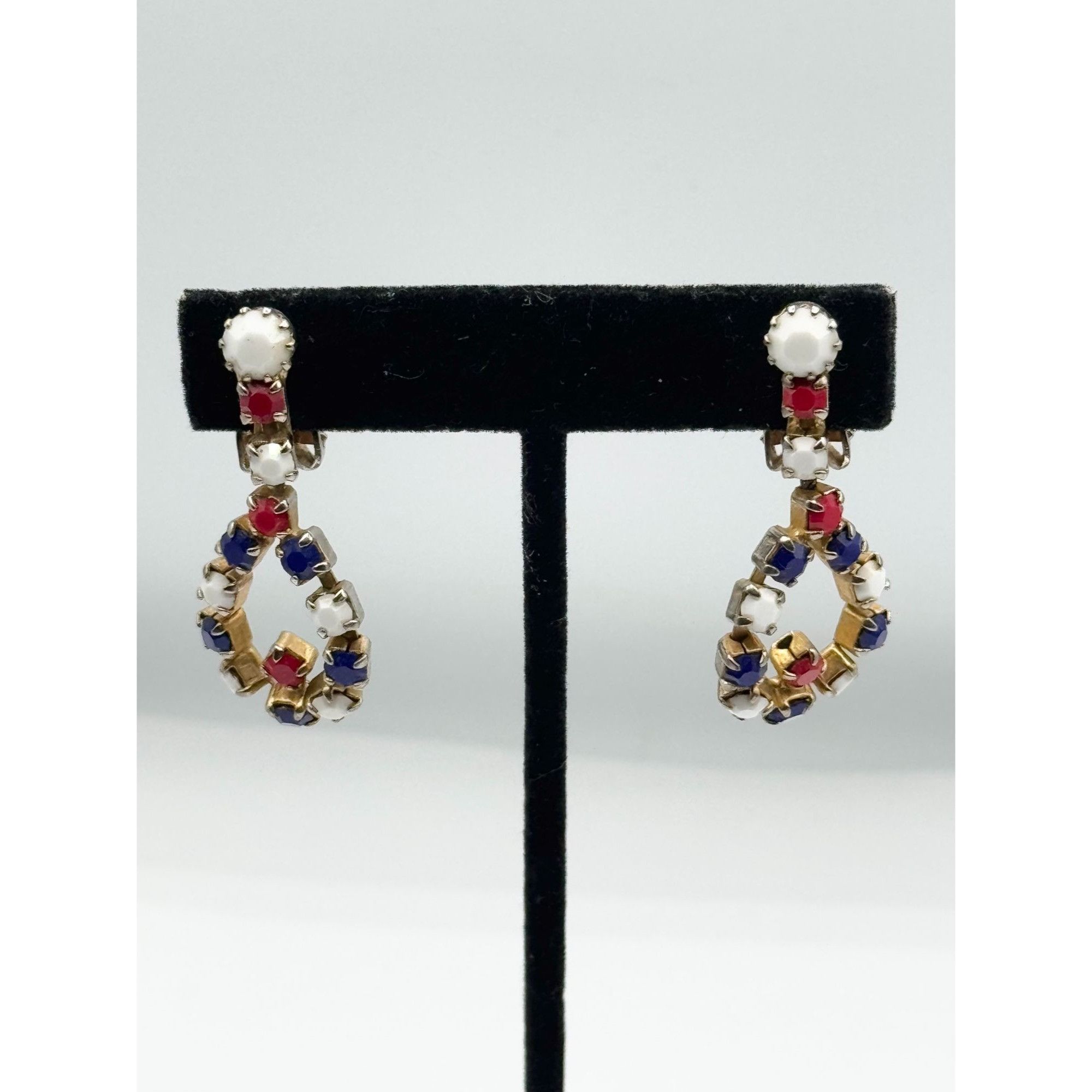 Vintage Vintage red white blue rhinestone dangle earrings Size ONE SIZE - 2 Thumbnail