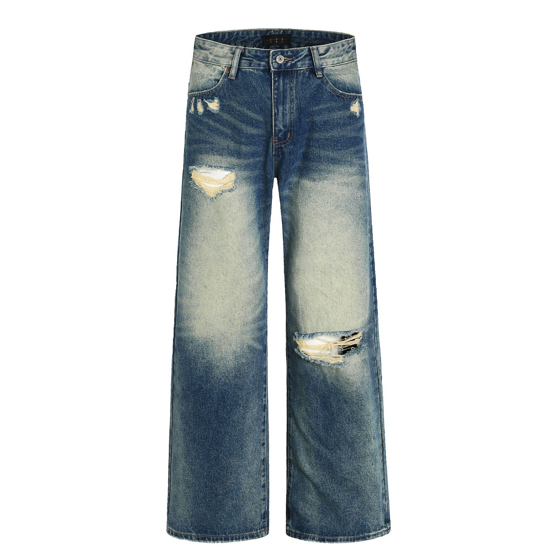Jean Men's gradient loose straight casual washed ripped jeans Size US 32 / EU 48 - 1 Thumbnail