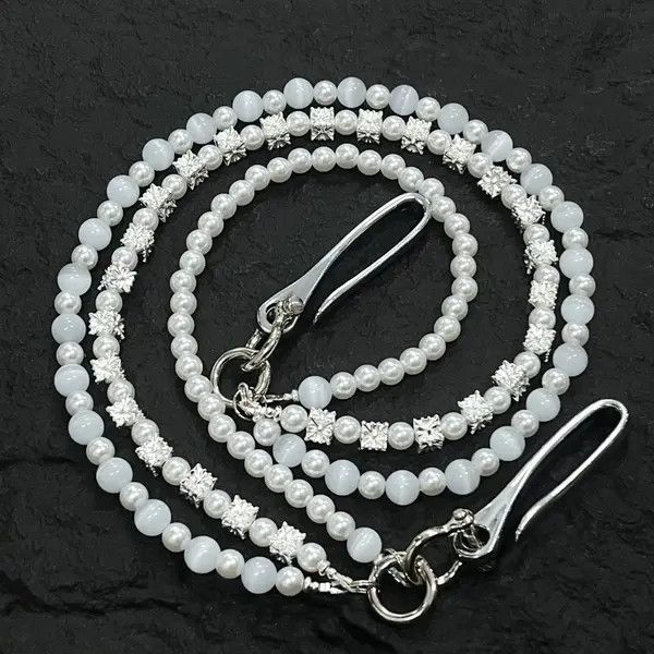 Jewelry White Beaded Wallet Chain Accessory for Jeans, Layered Style Size ONE SIZE - 3 Thumbnail