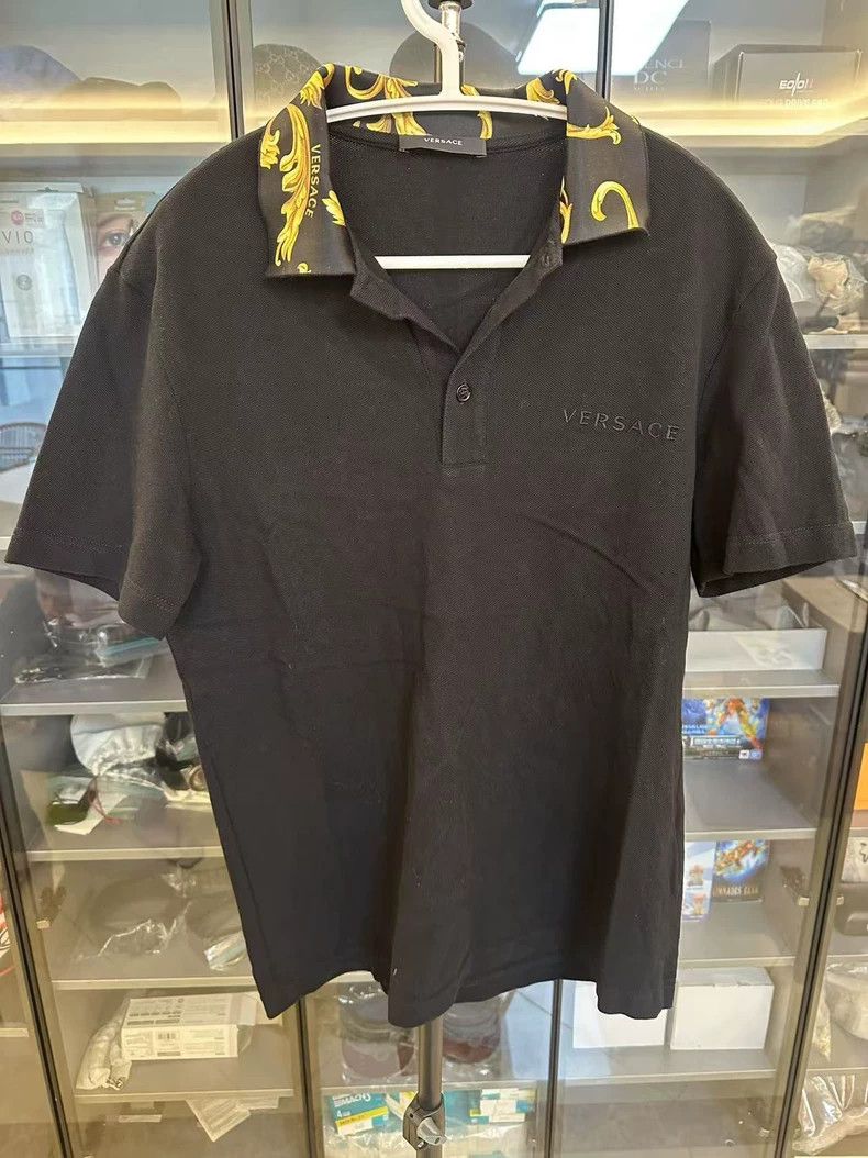Versace Printed button-down short-sleeved polo shirt