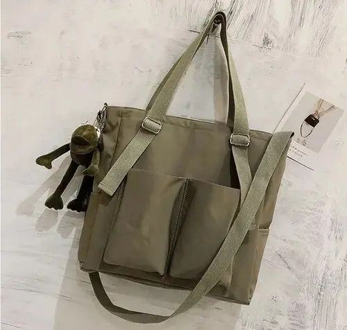 VIBE Green Color Simple Fashion Nylon Canvas Tote Bag Size ONE SIZE - 2 Thumbnail