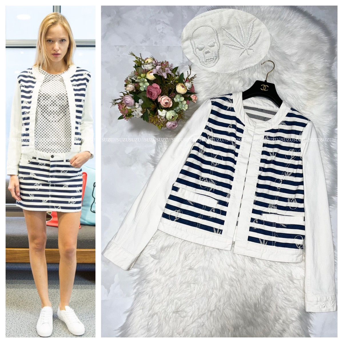 Lucien Pellat-Finet Skull & Hemp Striped Denim Jacket M