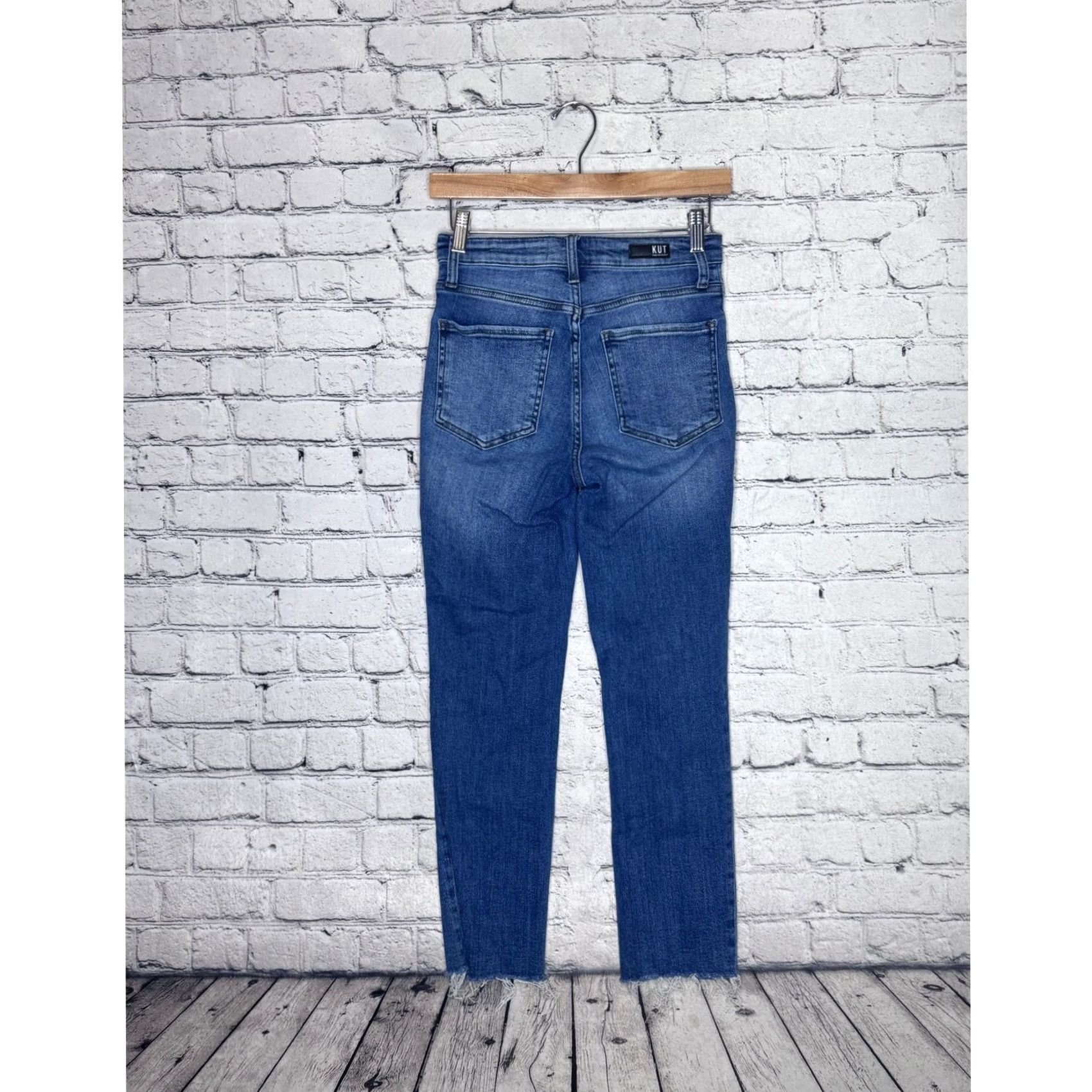 Vintage Kut From The Kloth Women's Blue Denim Jeans Distressed Button Fly Size 0 Size 25" / US 0 / IT 36 - 4 Thumbnail