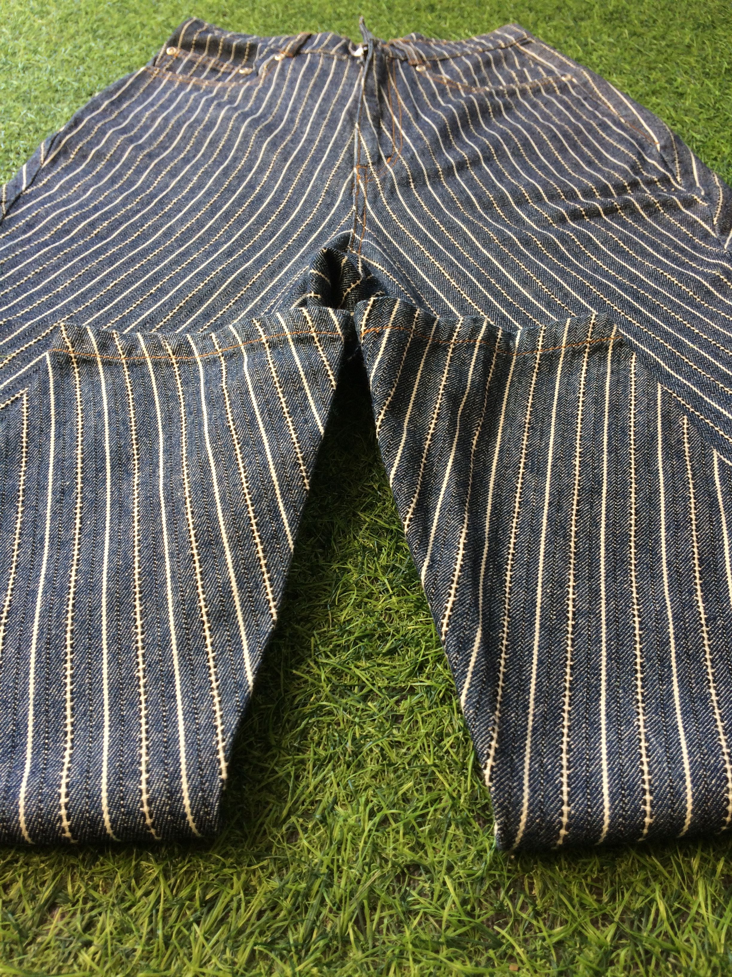 Issey Miyake × Japanese Brand × Ne-Net Ne-net by Issey Miyake Striped Drop Crotch Jeans Pants D-518 Size US 27 - 6 Thumbnail