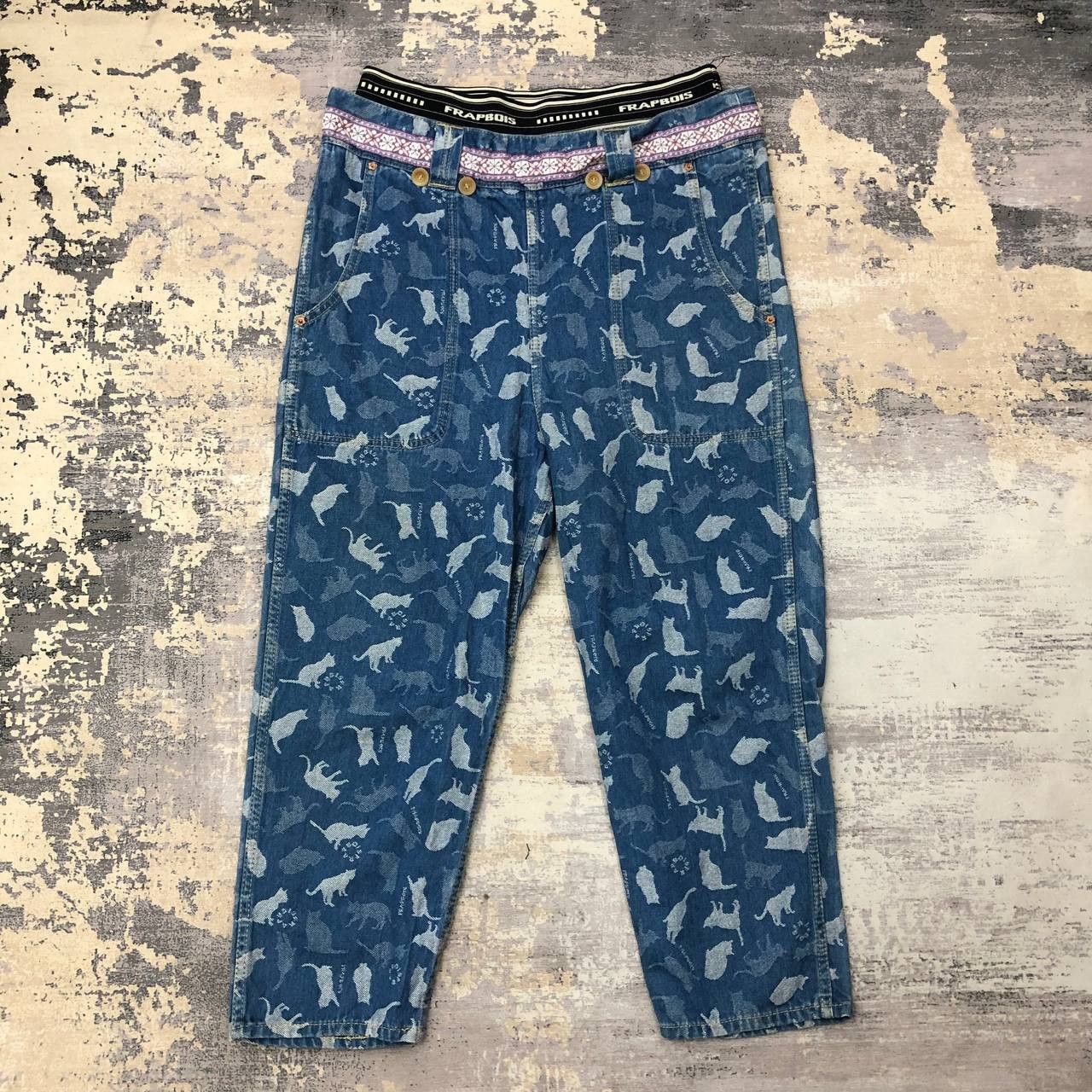 Frapbois P166 FRAPBOIS BY ISSEY MIYAKE CAT FULLPRINT ANKLE PANTS Size US 31 - 1 Thumbnail