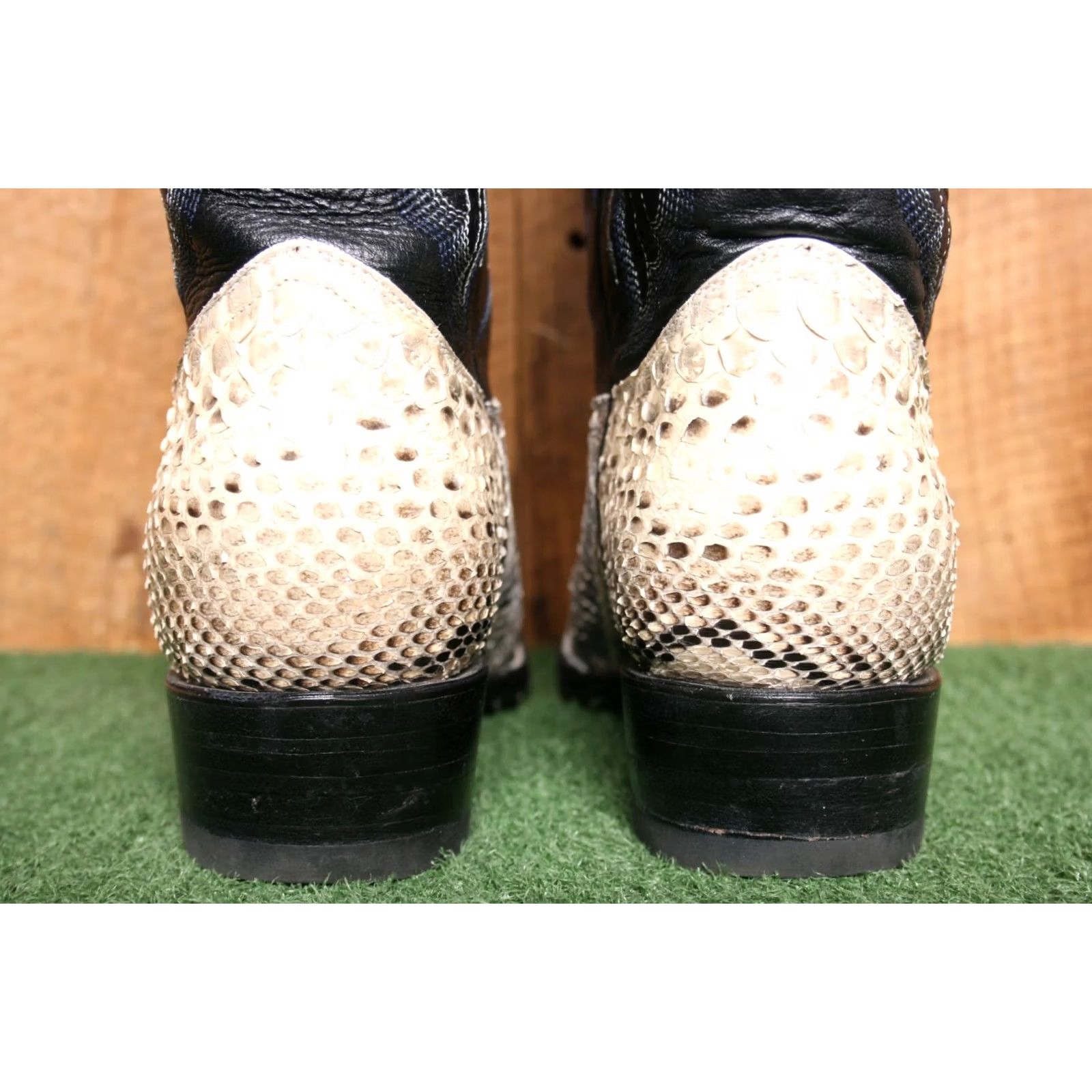Vintage Don Cuco's Western Boots MEX 26 EEE ≈ US 7.5 EE Men's Snakeskin Leather Black Brown Western Cowboy Pull On Boots Size US 8 / EU 41 - 6 Thumbnail