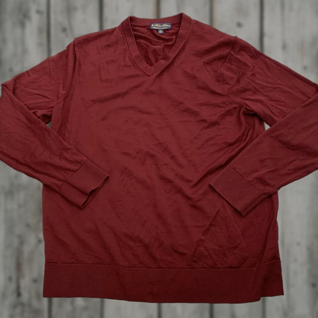 Brooks Brothers Brooks Brothers Brookstech Sweater Mens XL Wine Merino Wool V-Neck Pullover Lite Size US XL / EU 56 / 4 - 1 Thumbnail