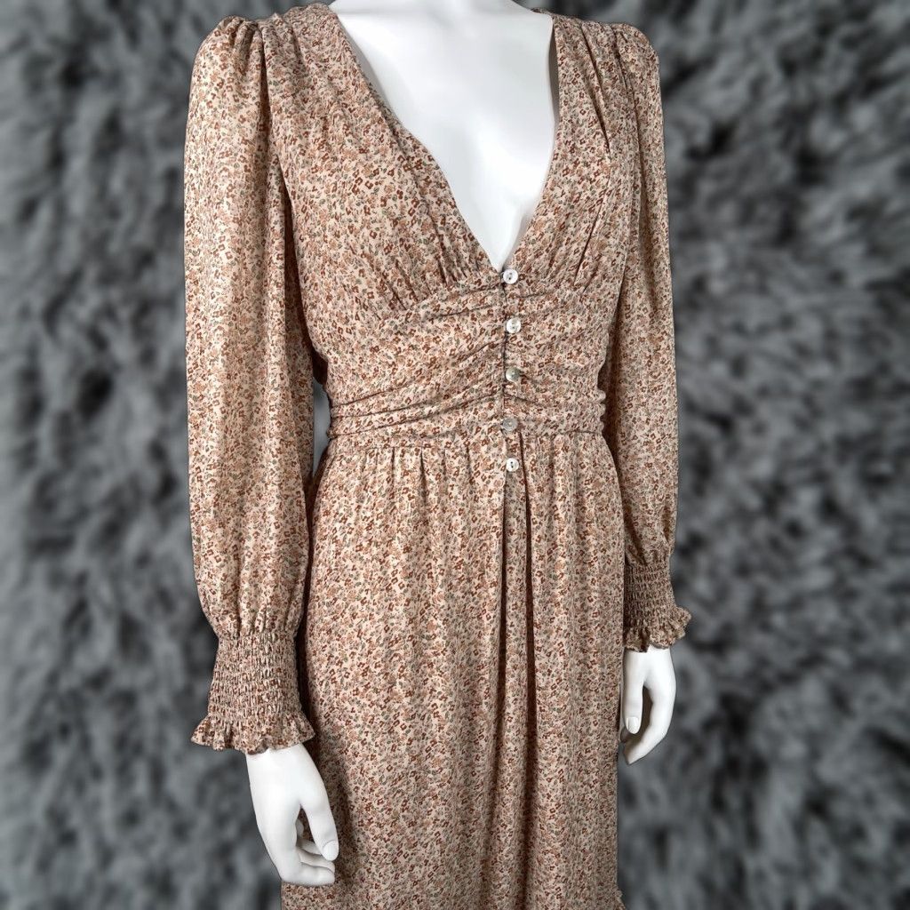Altar’d State Boho Floral Cottagecore Prairie Long Sleeve Maxi Dress brown Large