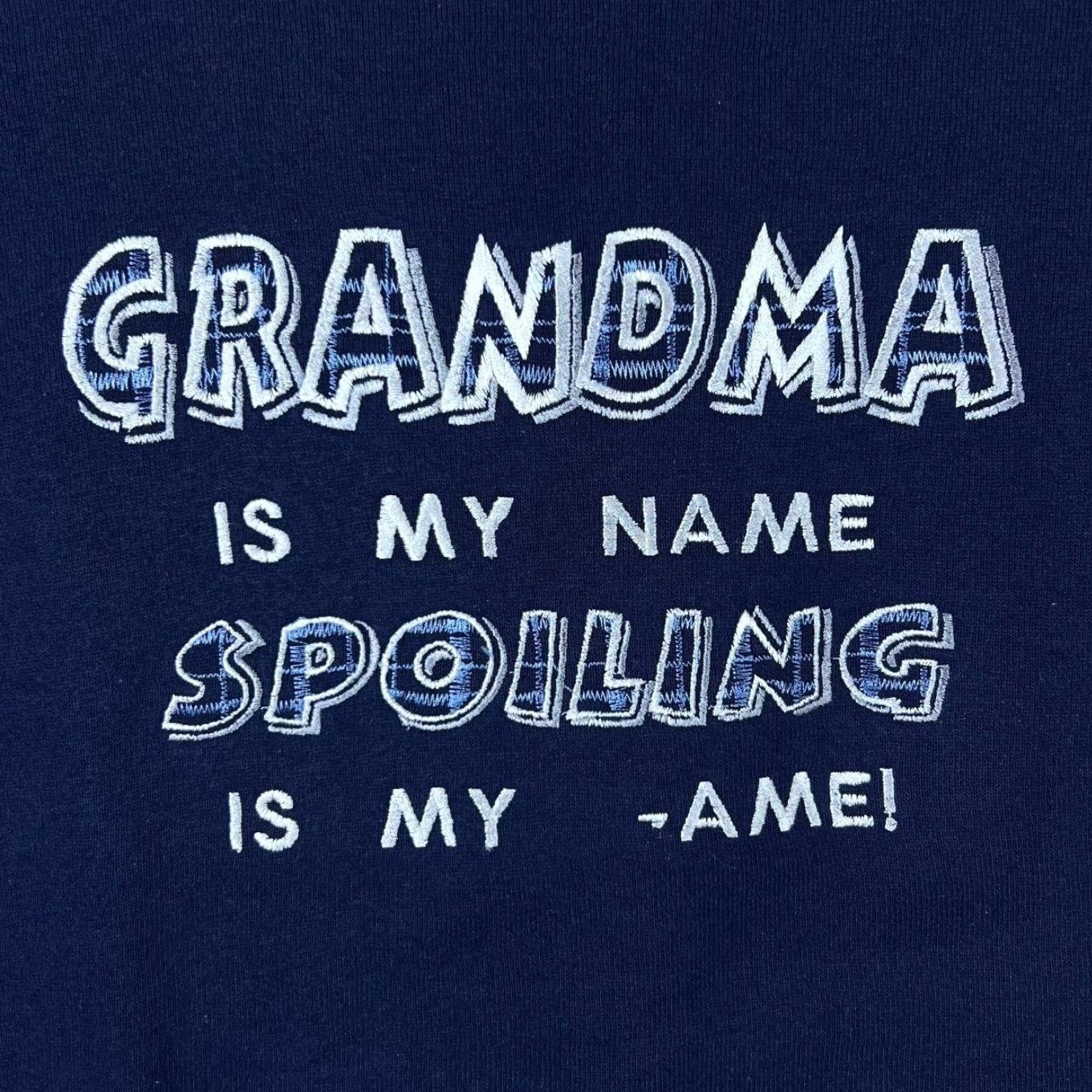 Fruit Of The Loom VINTAGE Grandma Is My Name Spoiling Is My Game Embroidered Sweatshirt Large Navy Mens Sweatshirt Embroidered Size US L / EU 52-54 / 3 - 4 Thumbnail