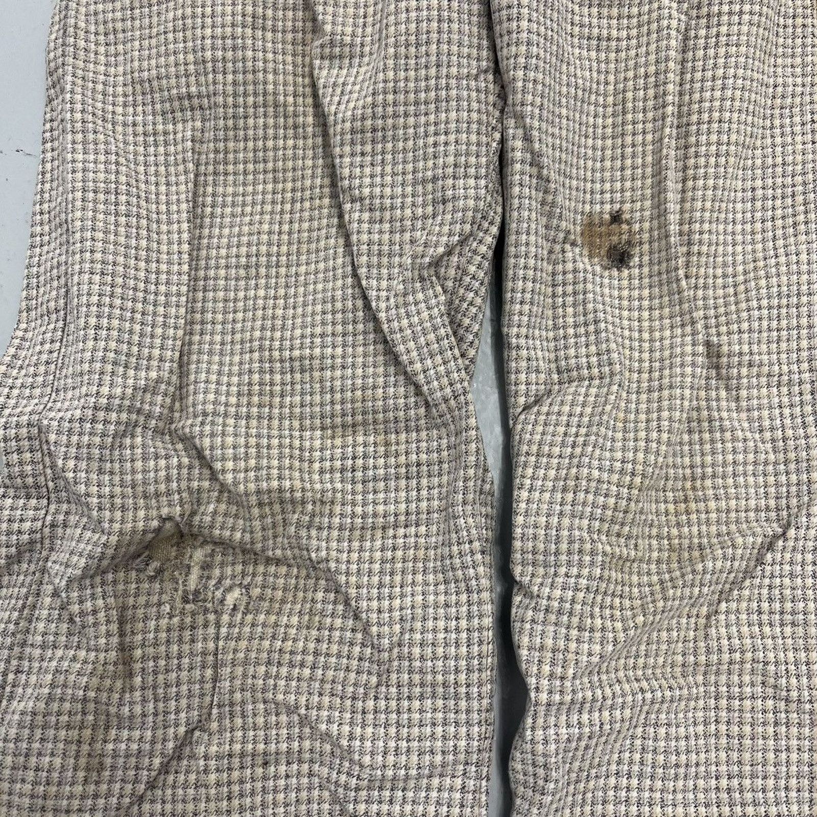 Other Vintage 30s Beige Plaid Cotton Buttonfly Pants 22x25 Size 22" - 2 Thumbnail