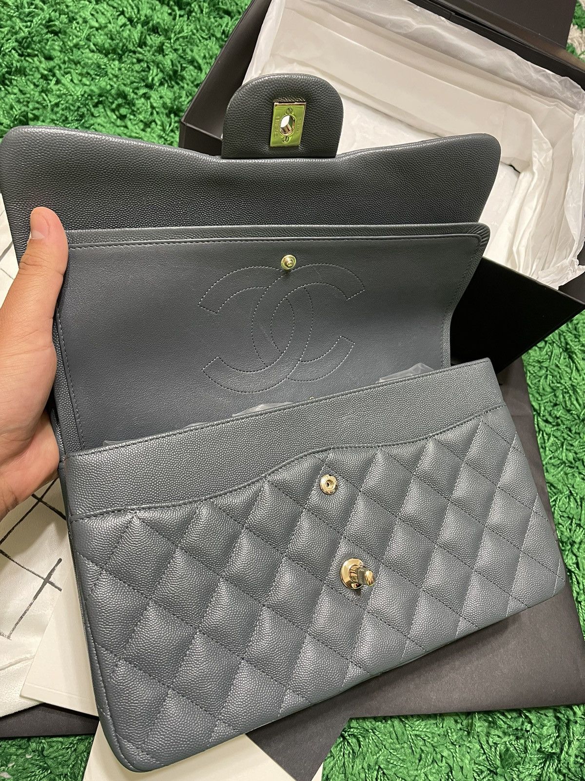 Chanel Jumbo Double Flap Caviar- Grey