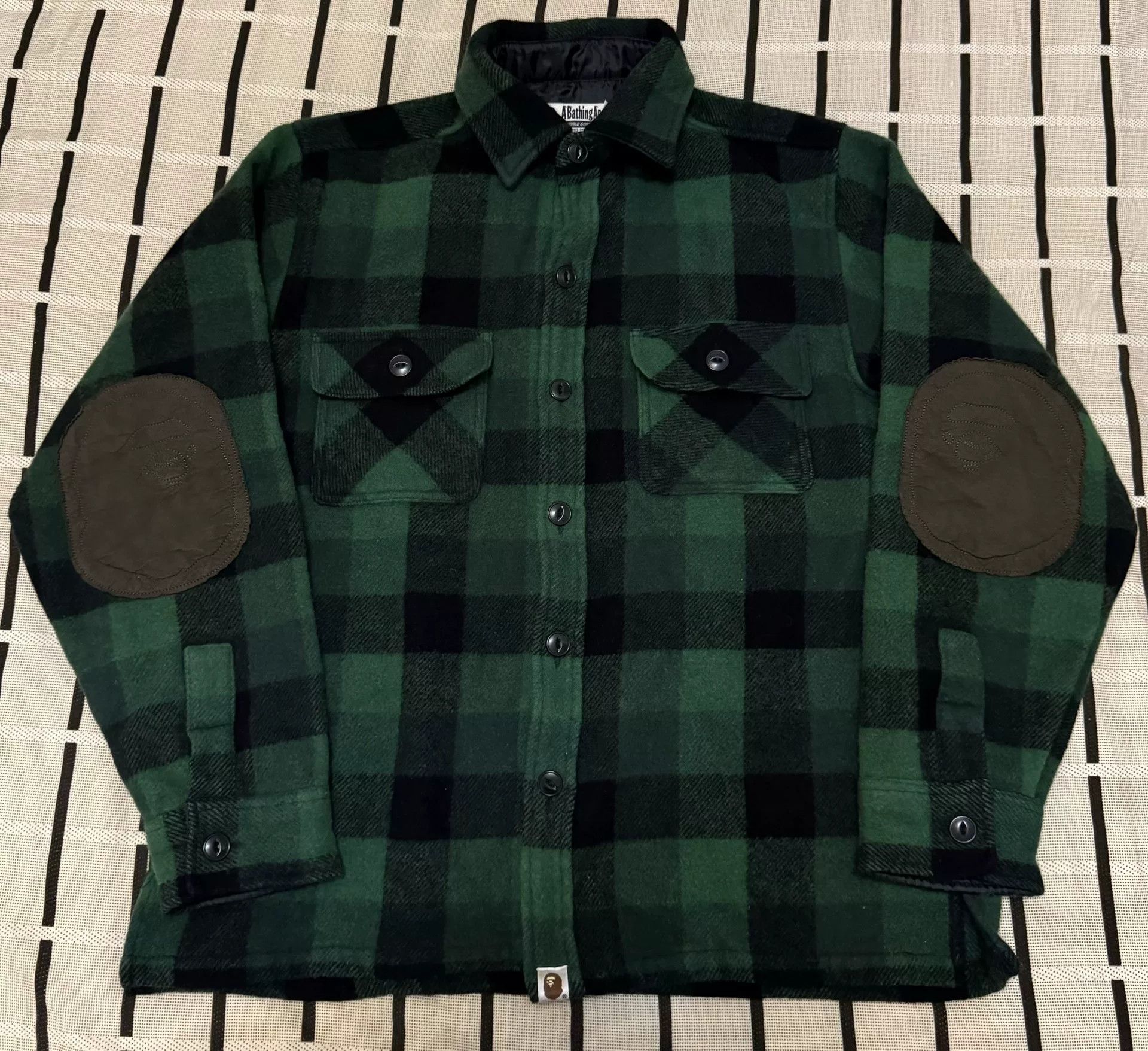 Bape Bape Wool Ape Head Green Shirt XL Men Size US XL / EU 56 / 4 - 1 Thumbnail