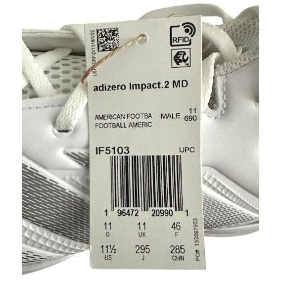 Adidas Adidas Adizero Impact 2 Spark White Molded Cleats IF5103 Men Size US 11.5 / EU 44-45 - 5 Thumbnail