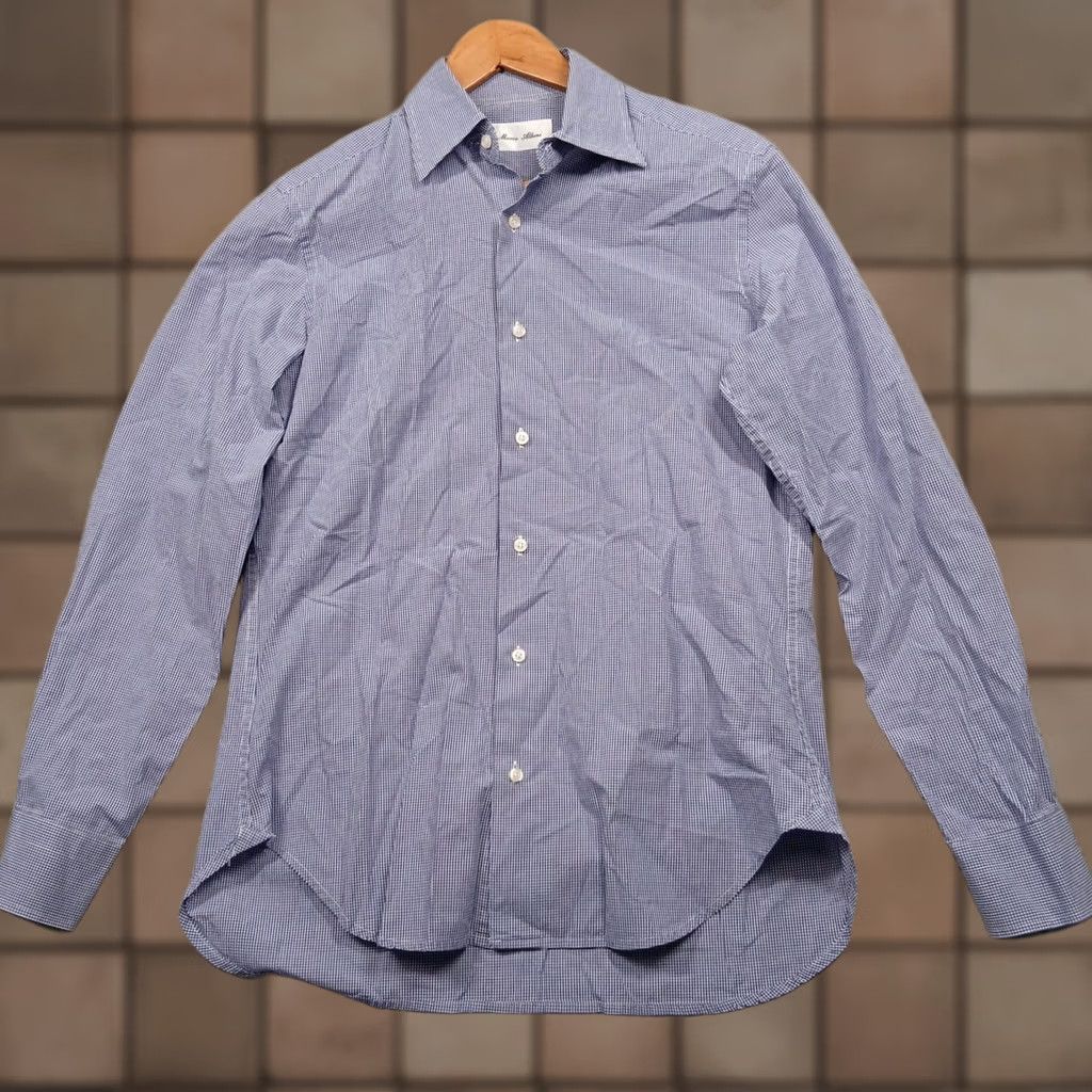 Vintage Mario Albini Dress Shirt Men's Blue Gingham Slim Fit Size 39 Cotton Made in Italy Size 40R - 1 Thumbnail