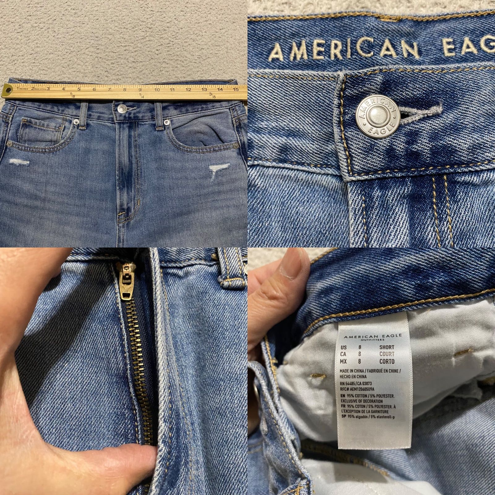 American Eagle Outfitters American Eagle Jeans Womens 8P Blue Denim Straight Distress High Rise Mom Petite Size 30" / US 8 / IT 44 - 8 Thumbnail