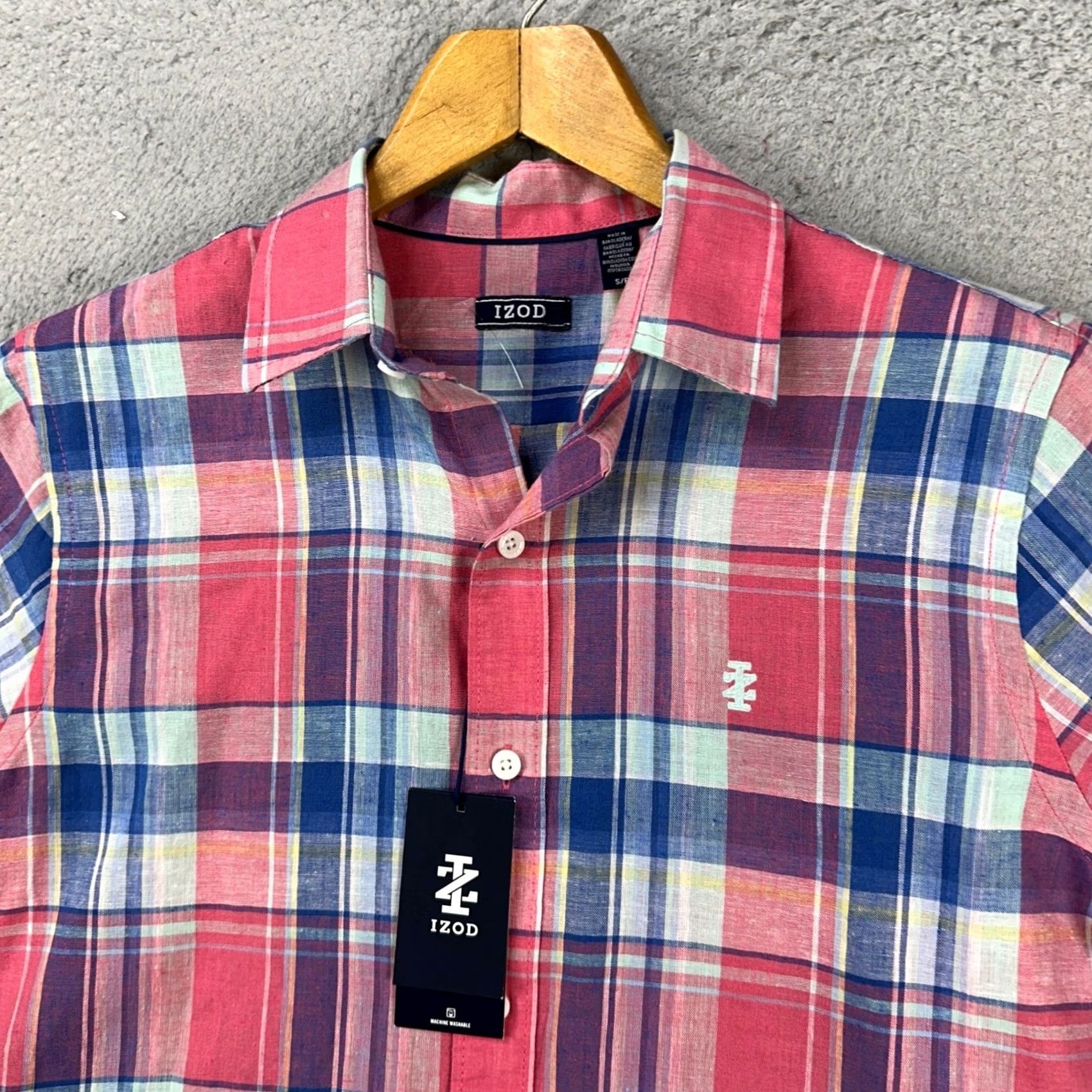 Izod IZOD Mens Linen Blend Shirt Small Pink Plaid Short Sleeve Button Up Pocket NEW Shirt Mens Small Pink Plaid Short Sleeve Button-Up Pocket IZOD Size US S / EU 44-46 / 1 - 2 Thumbnail
