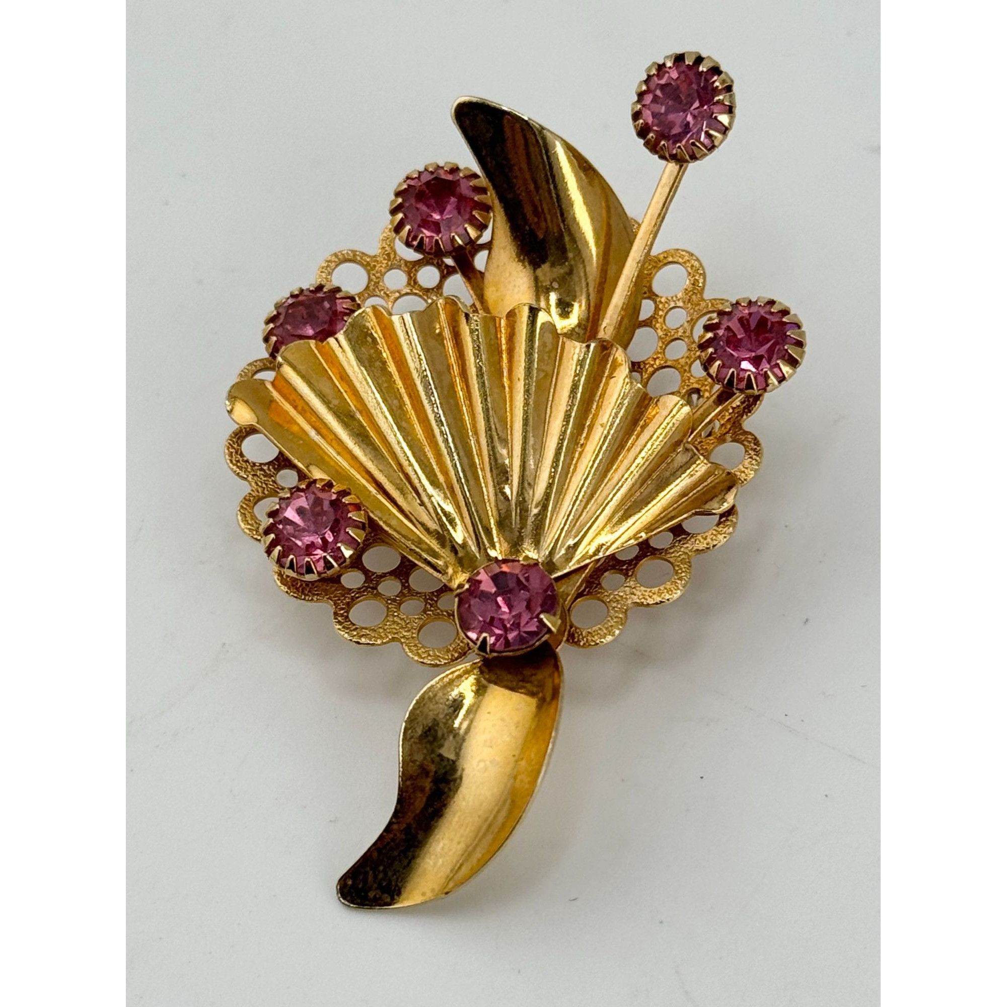 Vintage Vintage pink rhinestone flower brooch pin Size ONE SIZE - 1 Thumbnail