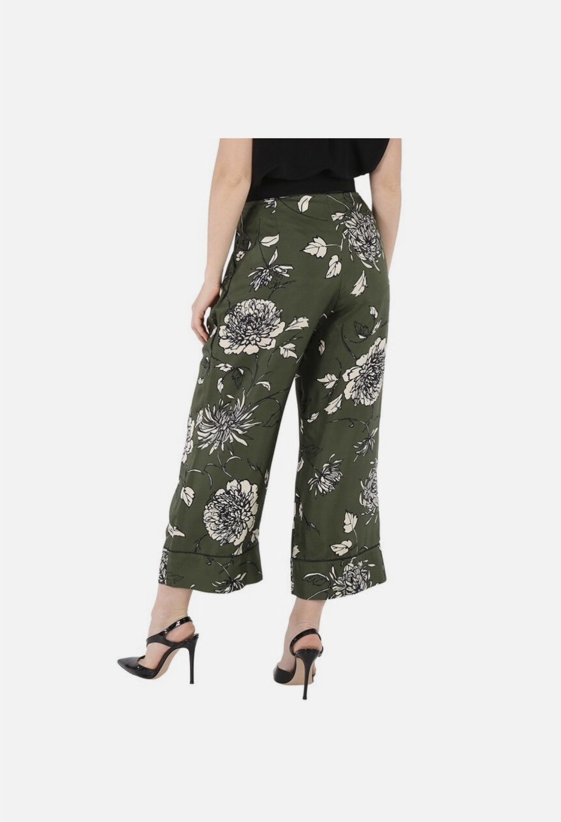 Moncler Moncler Silk Cropped Wide-Leg Pants – Floral Print – IT44 Size 30" / US 8 / IT 44 - 4 Thumbnail