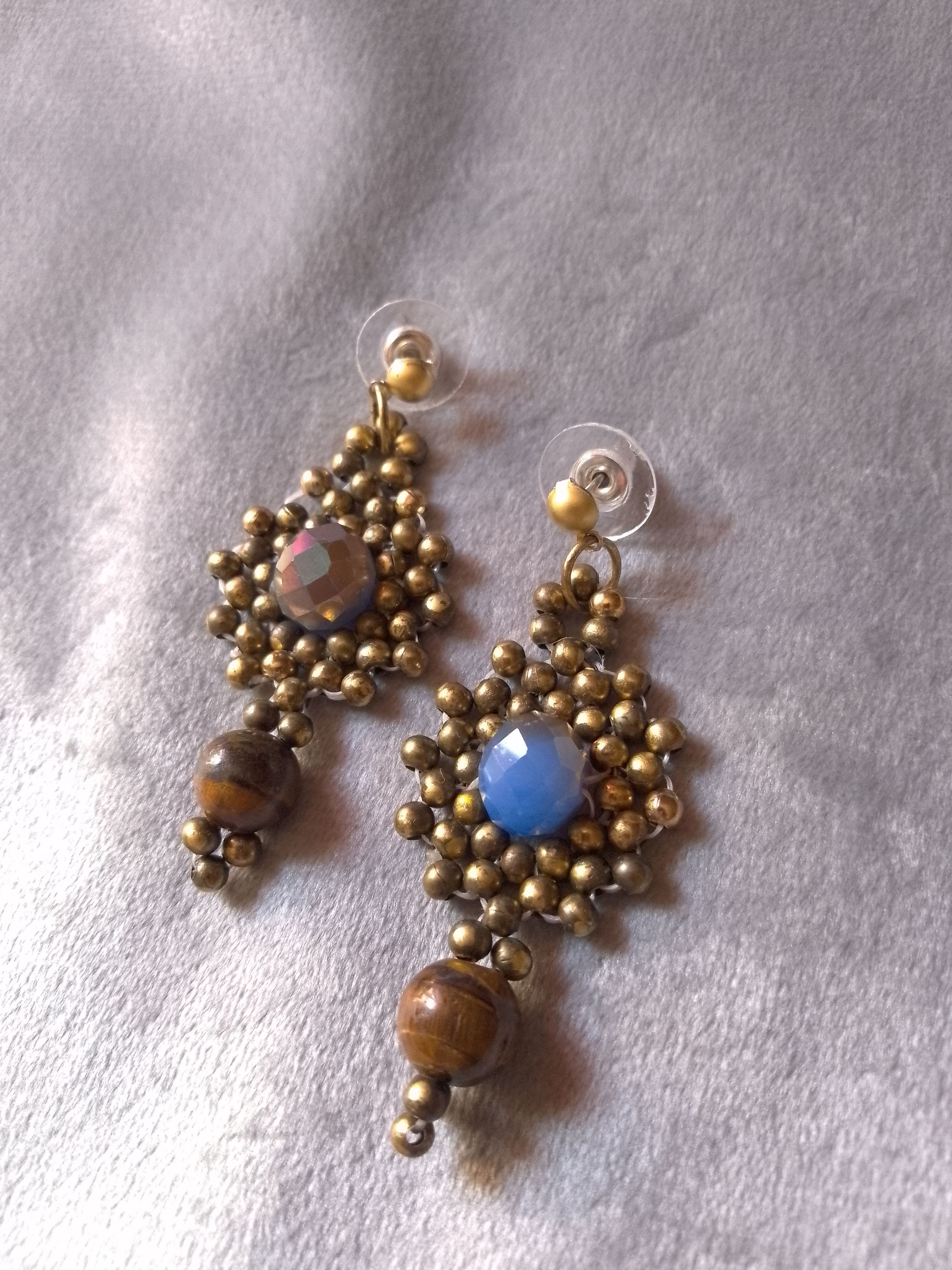 Handmade Earring brass Natural eye of tiger gemstones&crystal Size ONE SIZE - 6 Thumbnail