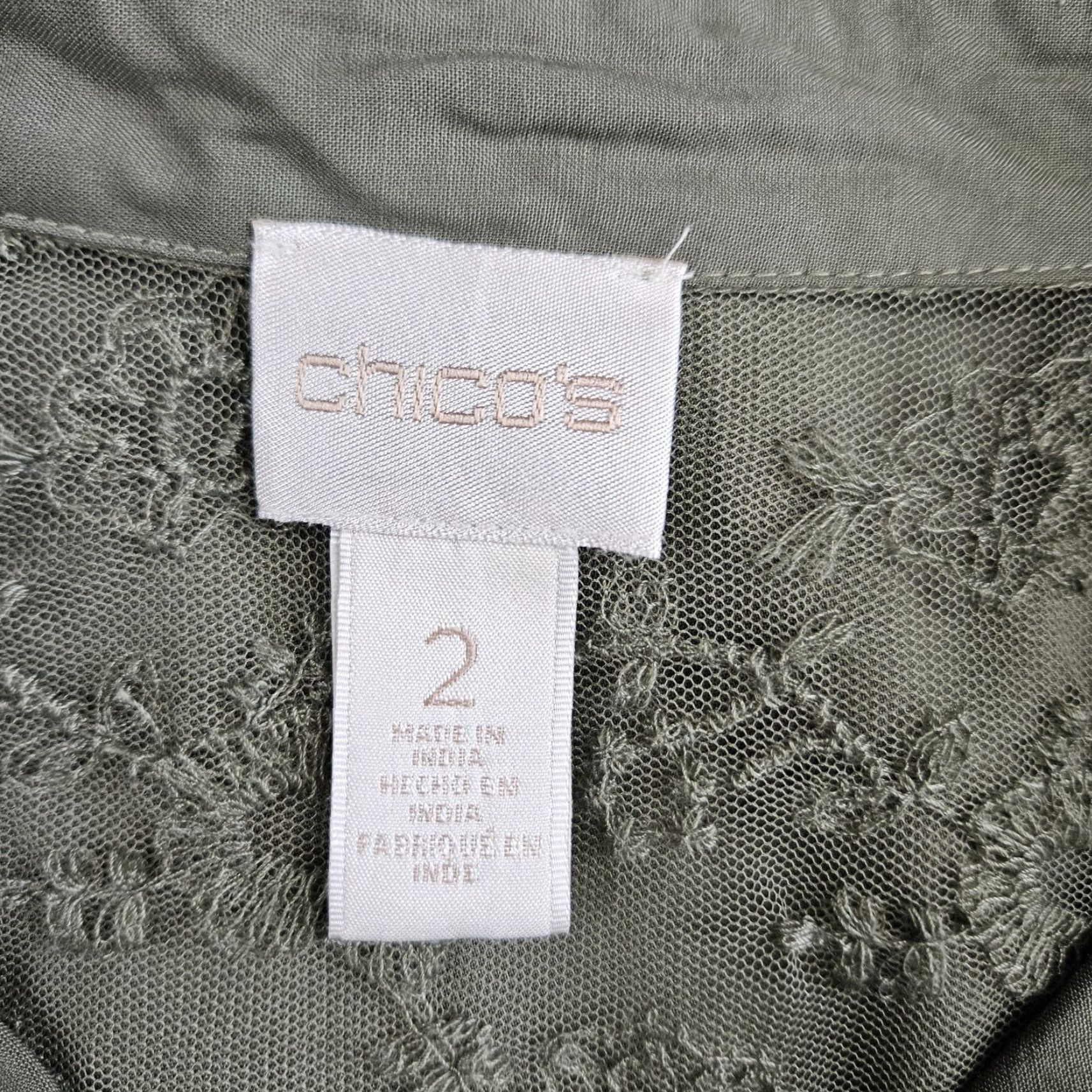 Vintage Chico's Womens Button-Down Top Green Lace Sleeves Tie Front Sz Large Shirt Womens Size L / US 10 / IT 46 - 6 Thumbnail