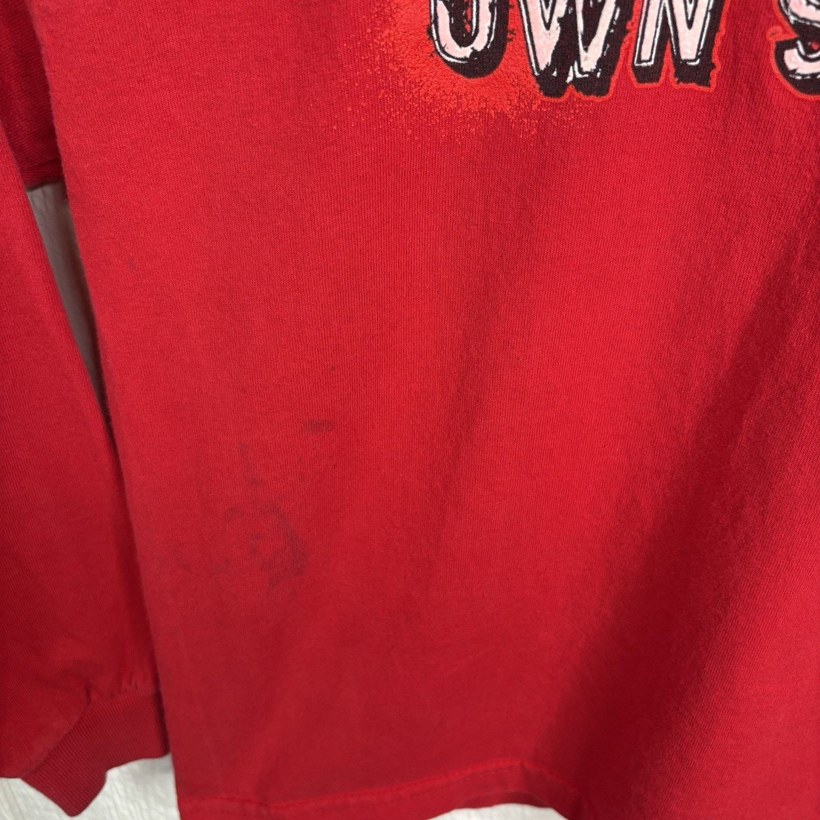 Fruit Of The Loom Y2K Red Baby Tee “I Do My Own Stunts” Long Sleeve Size Small Size US S / EU 44-46 / 1 - 3 Thumbnail