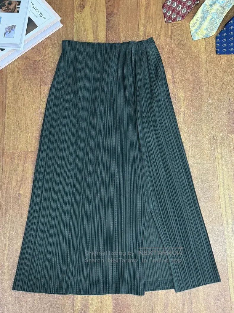 Issey Miyake Issey Miyake size:3 Dark Green Pleated Midi Skirt Size 22" - 5 Thumbnail