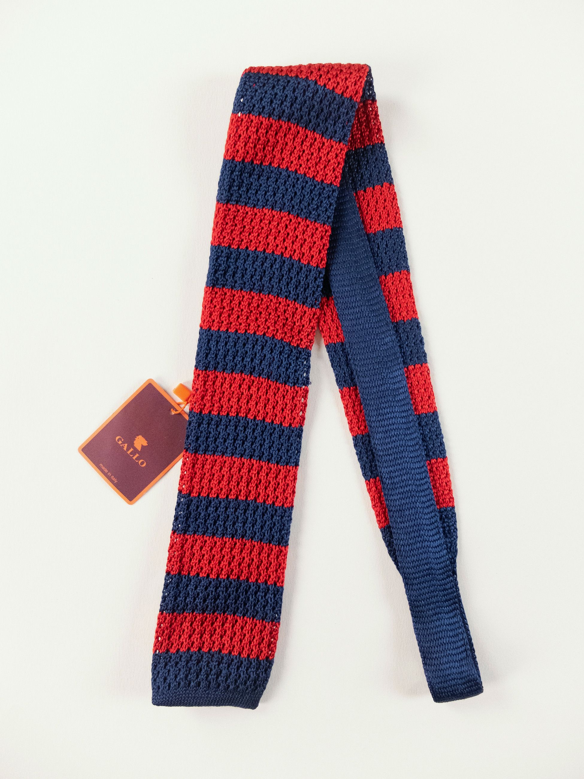 Other GALLO red & navy blue striped knit skinny silk tie NWT Size ONE SIZE - 1 Thumbnail