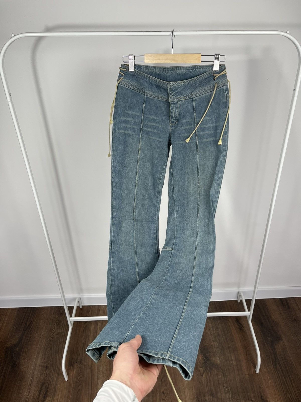 Other Womens Y2K Flare Jeans Low Rise Lace Up Denim Pants Size 27" / US 4 / IT 40 - 6 Thumbnail