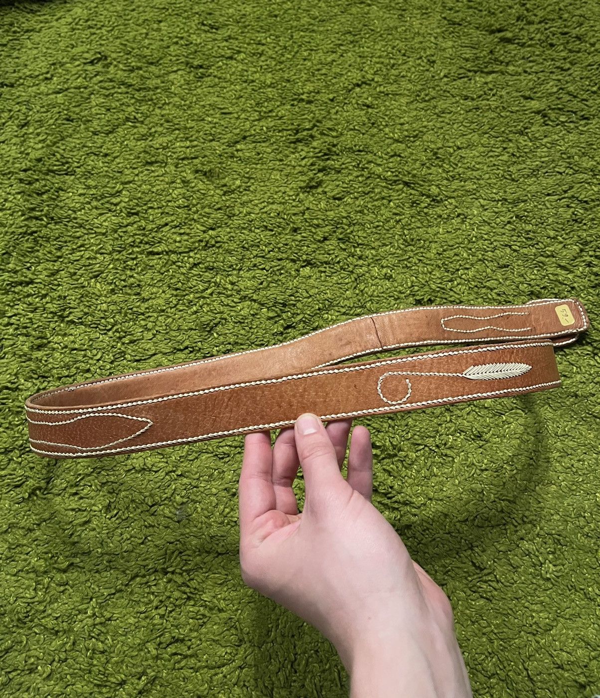 Cowboy Equipment × Genuine Leather × Vintage Western Cowboy style real leather embroidered vintage belt Size 36 - 4 Thumbnail