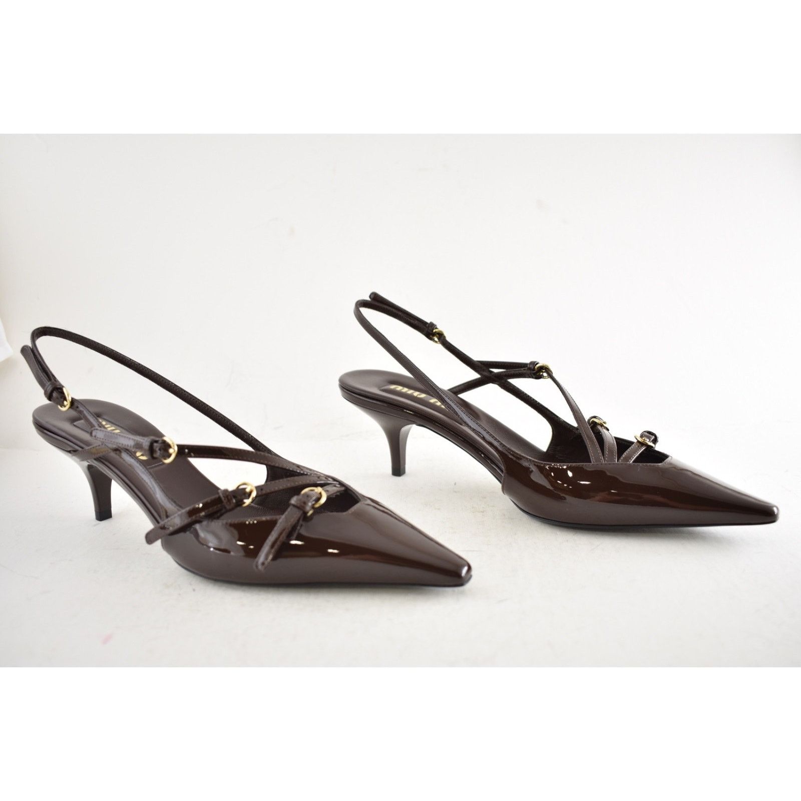 Miu Miu Miu Miu Cacao Brown Patent Buckle Trio Slingback Heel 36 Size US 6 / IT 36 - 4 Thumbnail