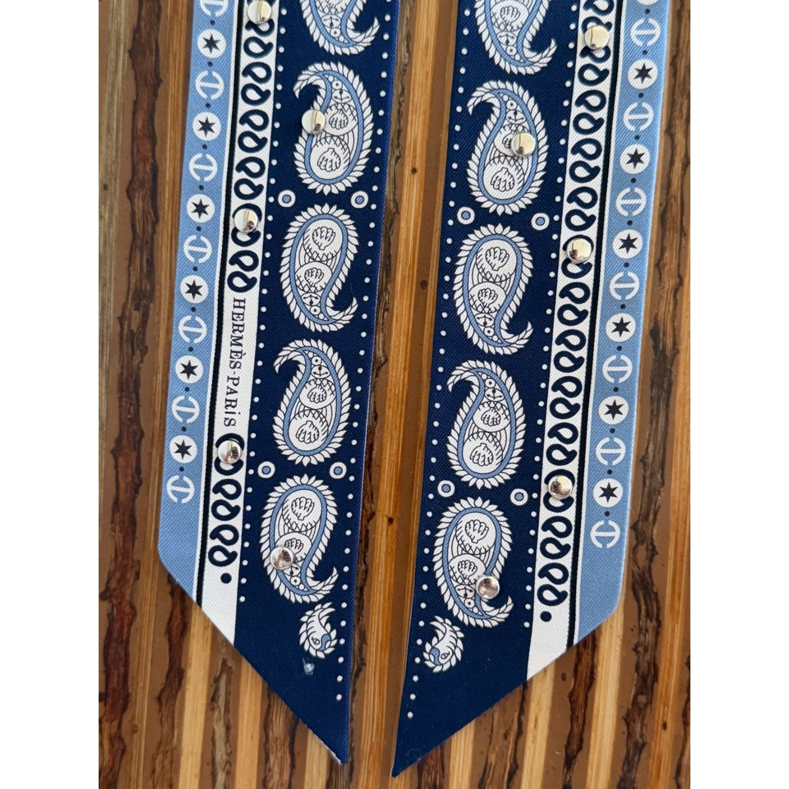 Hermes Hermes Scarf Twilly Tatouages Marins Bandana Silk Blue Jean Size ONE SIZE - 18 Thumbnail
