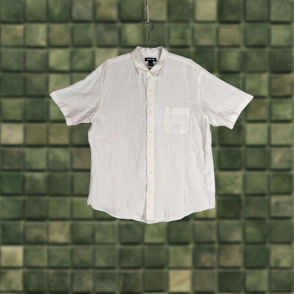 Lands' End Lands' End White Linen Shirt Mens Regular Fit Short Sleeve Spread Collar Button-Up Casual Beachy Classic Size US L / EU 52-54 / 3 - 1 Thumbnail