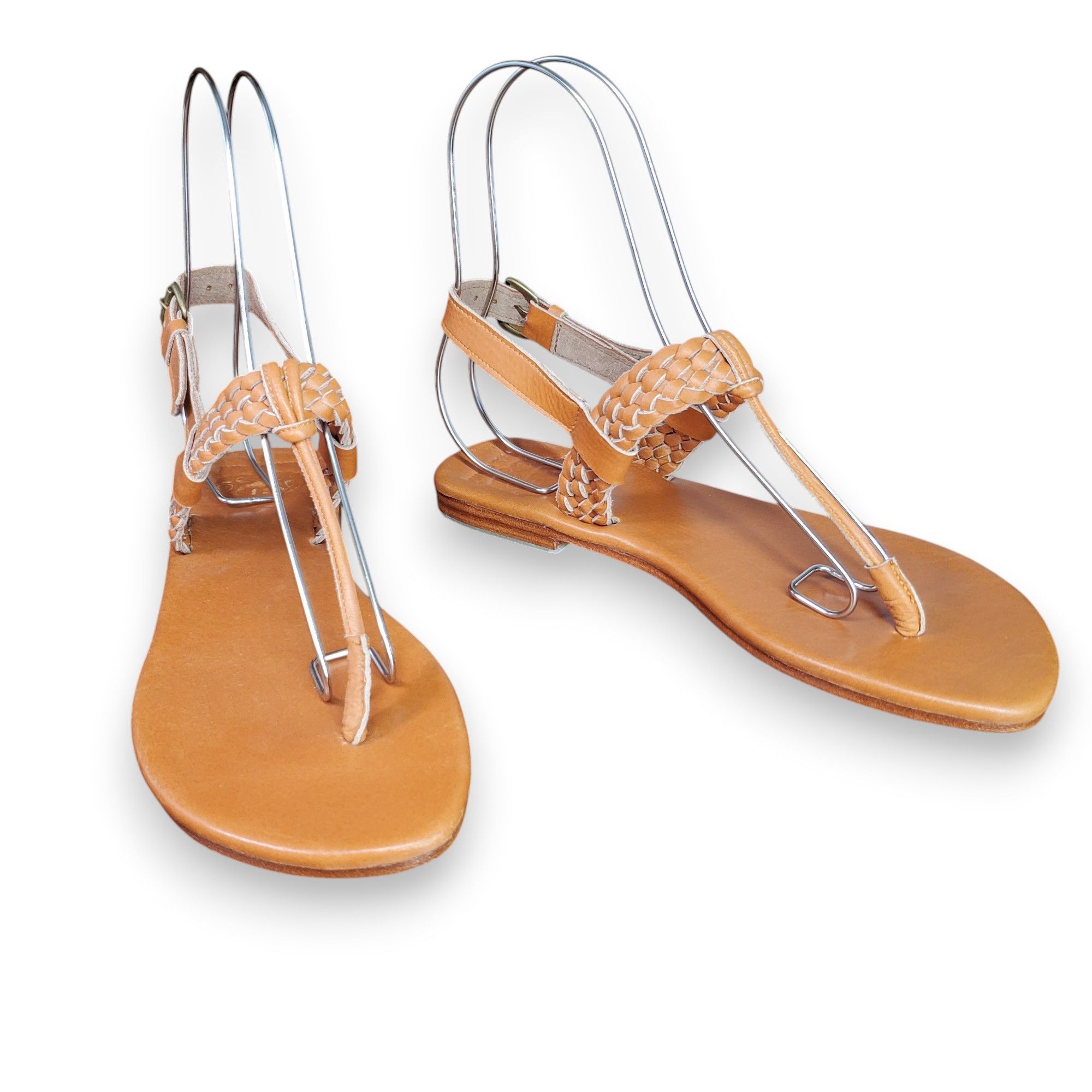 Other Elf Size 9.5 NEW Thong Sandals Handmade Brown Leather Braid Size US 9.5 / IT 39.5 - 3 Thumbnail