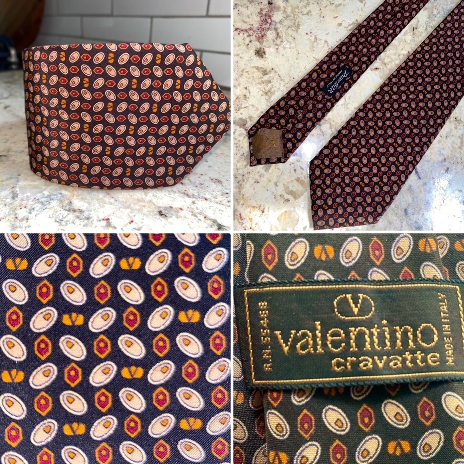 Valentino VALENTINO Men’s $220 100% Silk Designer Tie Black Brown Size ONE SIZE - 1 Thumbnail