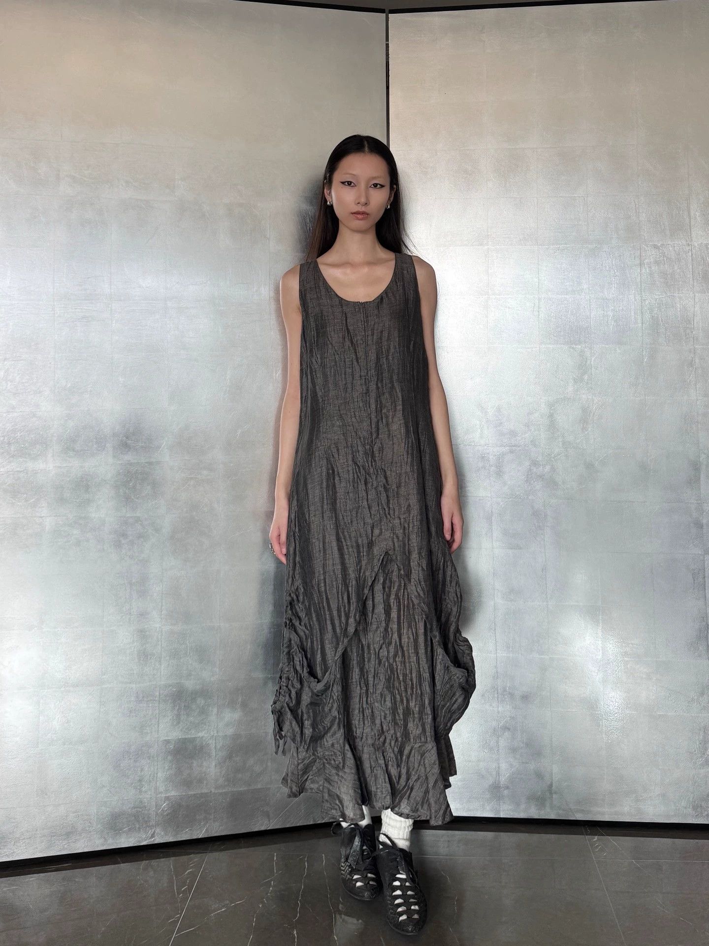 Other French Brand Pleated Linen Sheen Collar Dress Set Size M / US 6-8 / IT 42-44 - 1 Thumbnail