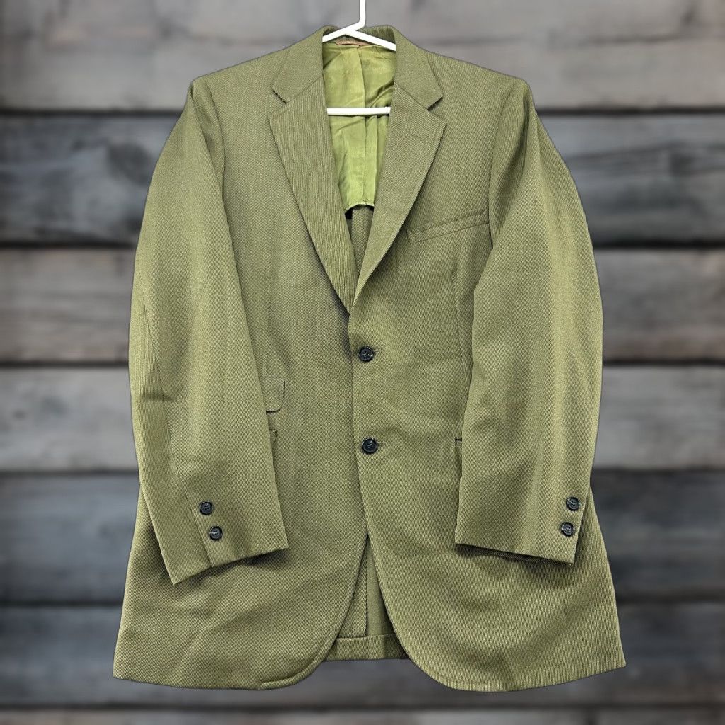 Vintage VINTAGE David Stephen Jacket Mens 42 Green Wool Tweed Blazer Sport Coat Pea Coat 60s Mens Size 42R - 1 Thumbnail