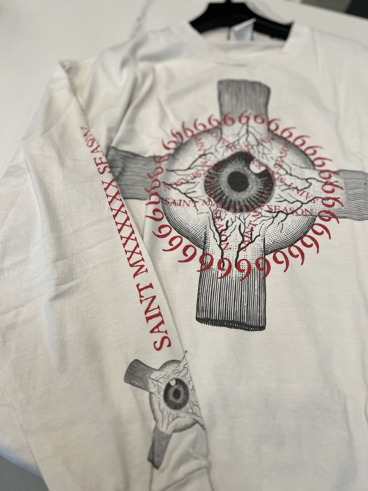 Saint Michael Saint Mxxxxxx Eye Ball L/S T-Shirt Vintage White Size US XXL / EU 58 / 5 - 3 Thumbnail