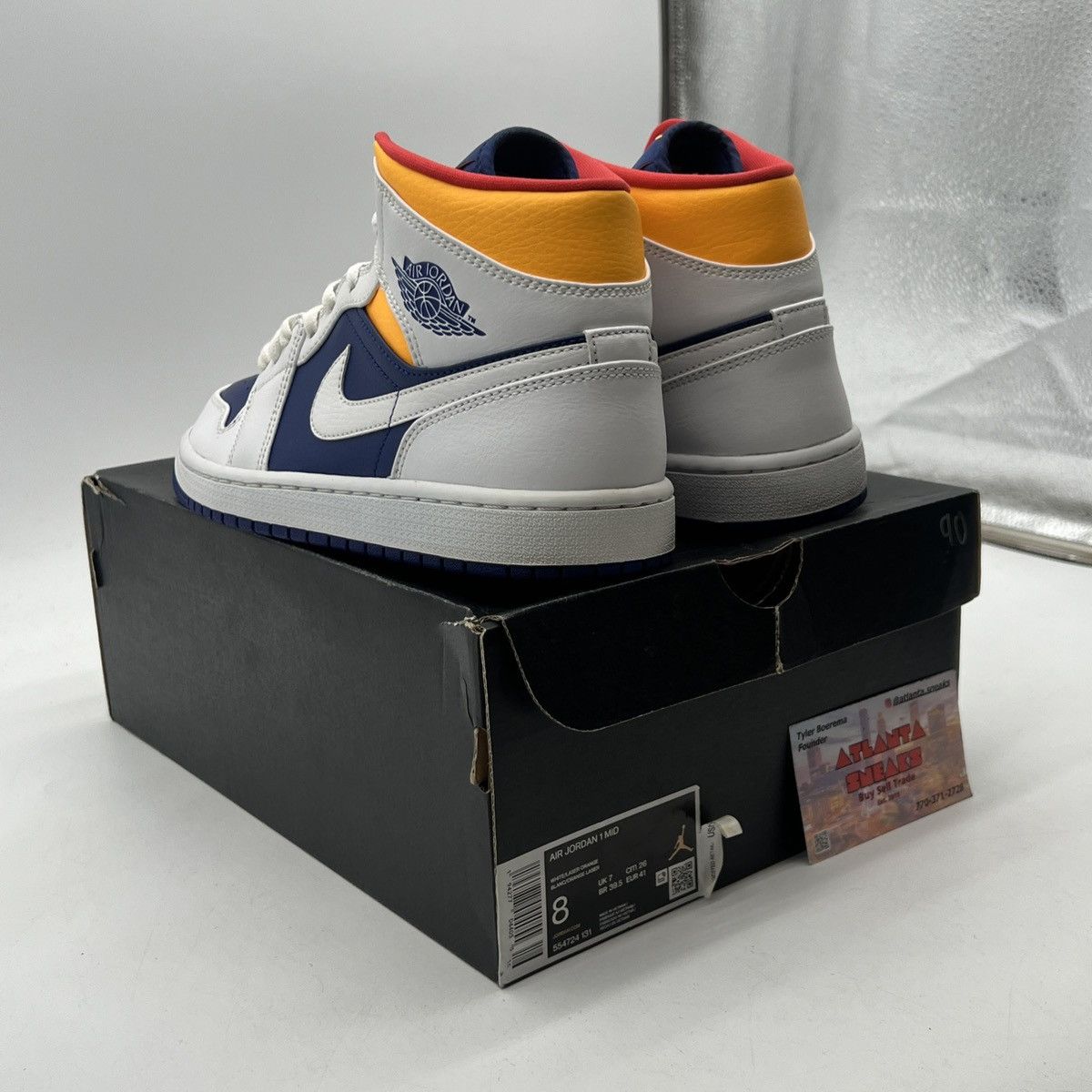 Nike Air Jordan 1 Mid white deep royal blue Size US 8 / EU 41 - 4 Thumbnail