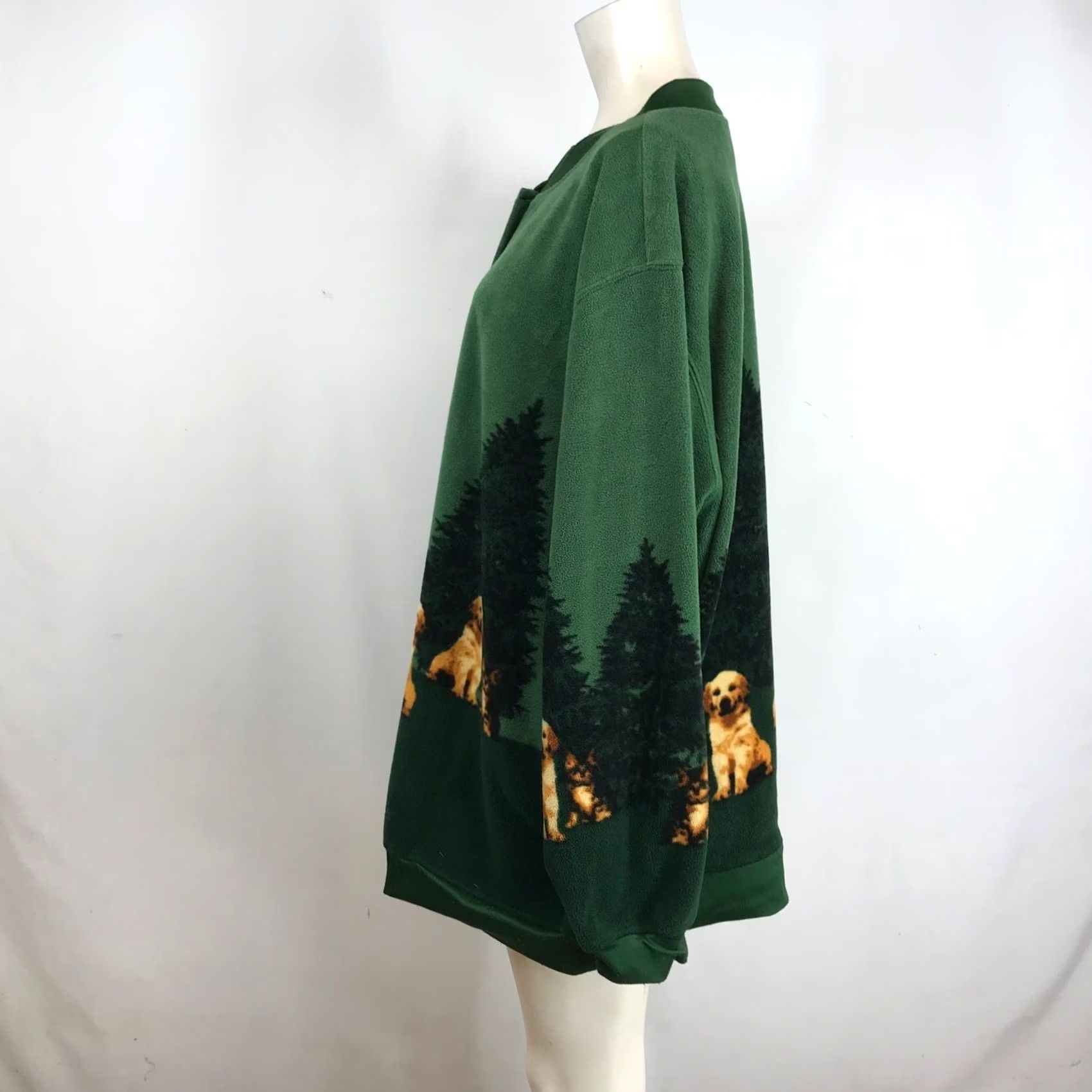 Blair Blair Green Fleece Jacket Womens 3XL Snap Front Dogs Pine Trees Cardigan Coat Winter Fall Casual Plus Size Green Size XXL / US 16-18 / IT 52-54 - 6 Thumbnail