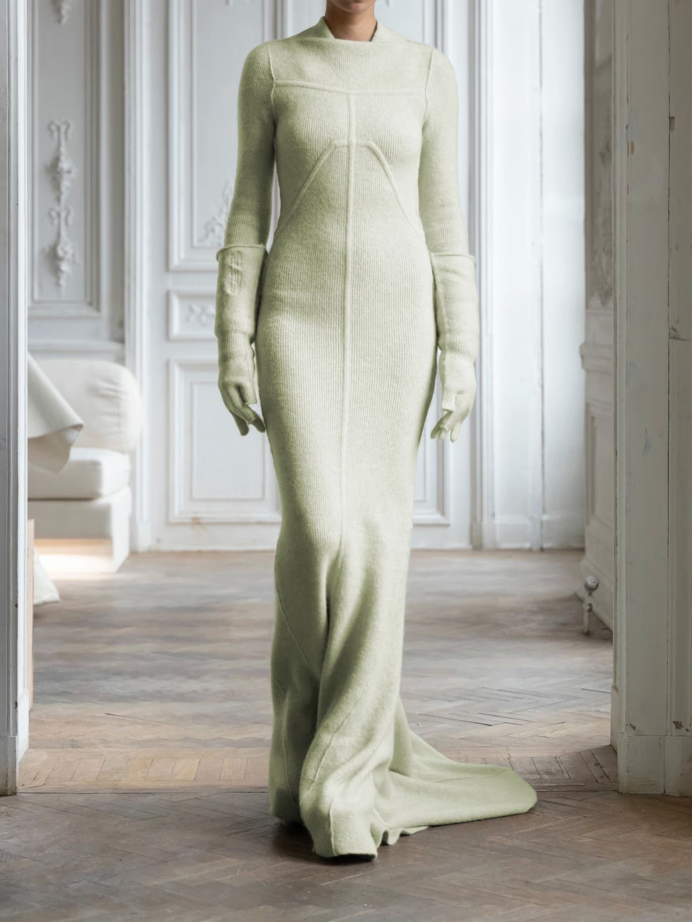 Rick Owens o1y0126 Sweater Maxi Dress in Light Green Size S / US 4 / IT 40 - 4 Thumbnail