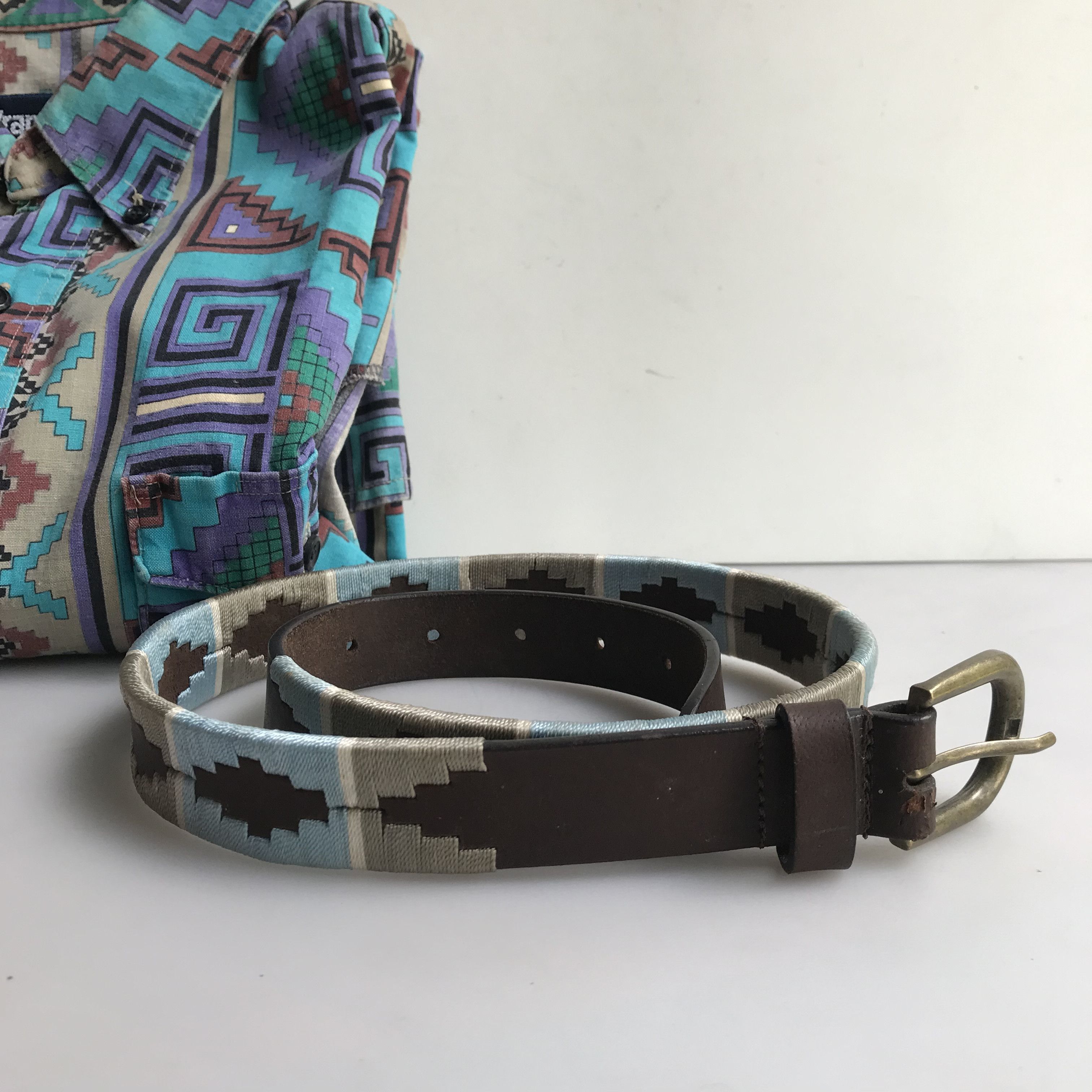 Vintage Vintage Aztec Navajo Brown Leather Belt size S Size ONE SIZE - 5 Thumbnail
