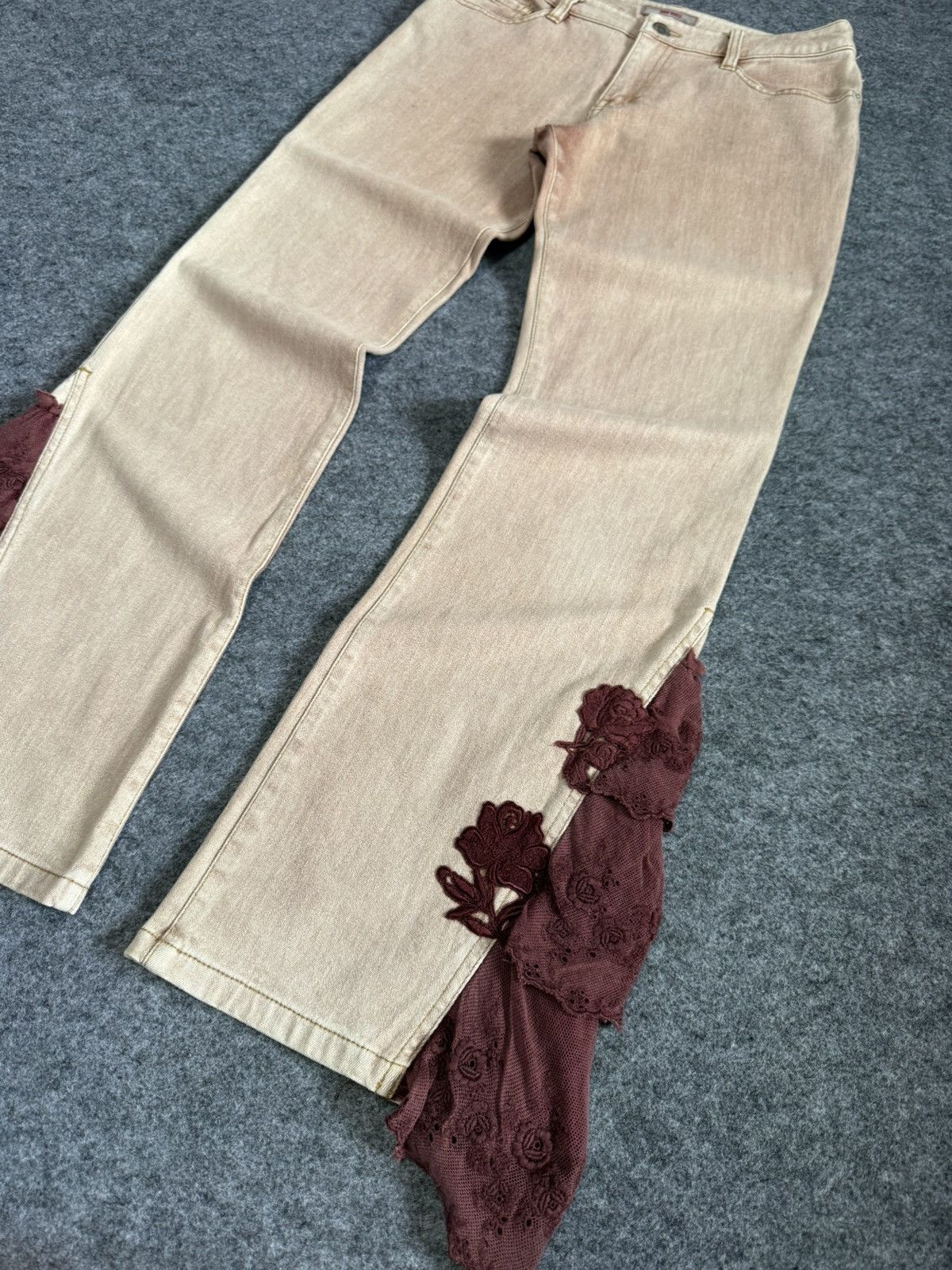 Hysteric Glamour Pink House Deconstructed Boho Appliqué Flared Jeans Size US 27 - 3 Thumbnail