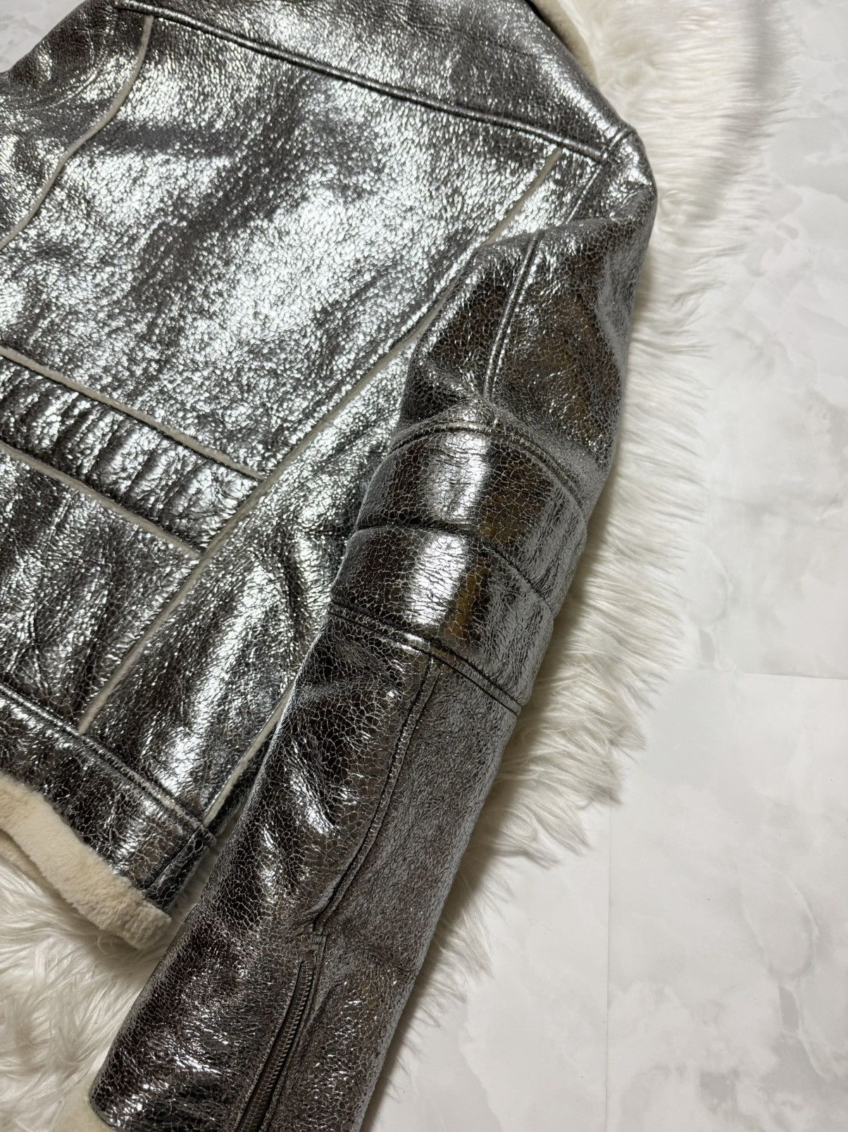 Bottega Veneta RARE Bottega Veneta Shearling Metallic Leather Biker Jacket Size US M / EU 48-50 / 2 - 13 Thumbnail