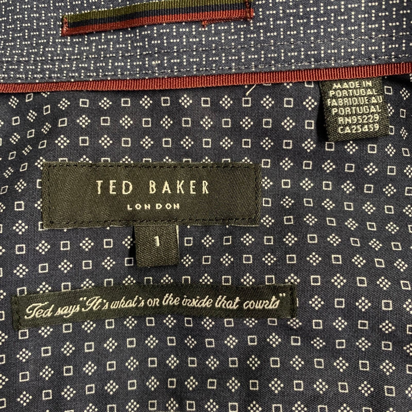 Ted Baker Merci Navy Grey Squares Cotton Spread Collar Long Sleeve Size US XS / EU 42 / 0 - 5 Thumbnail