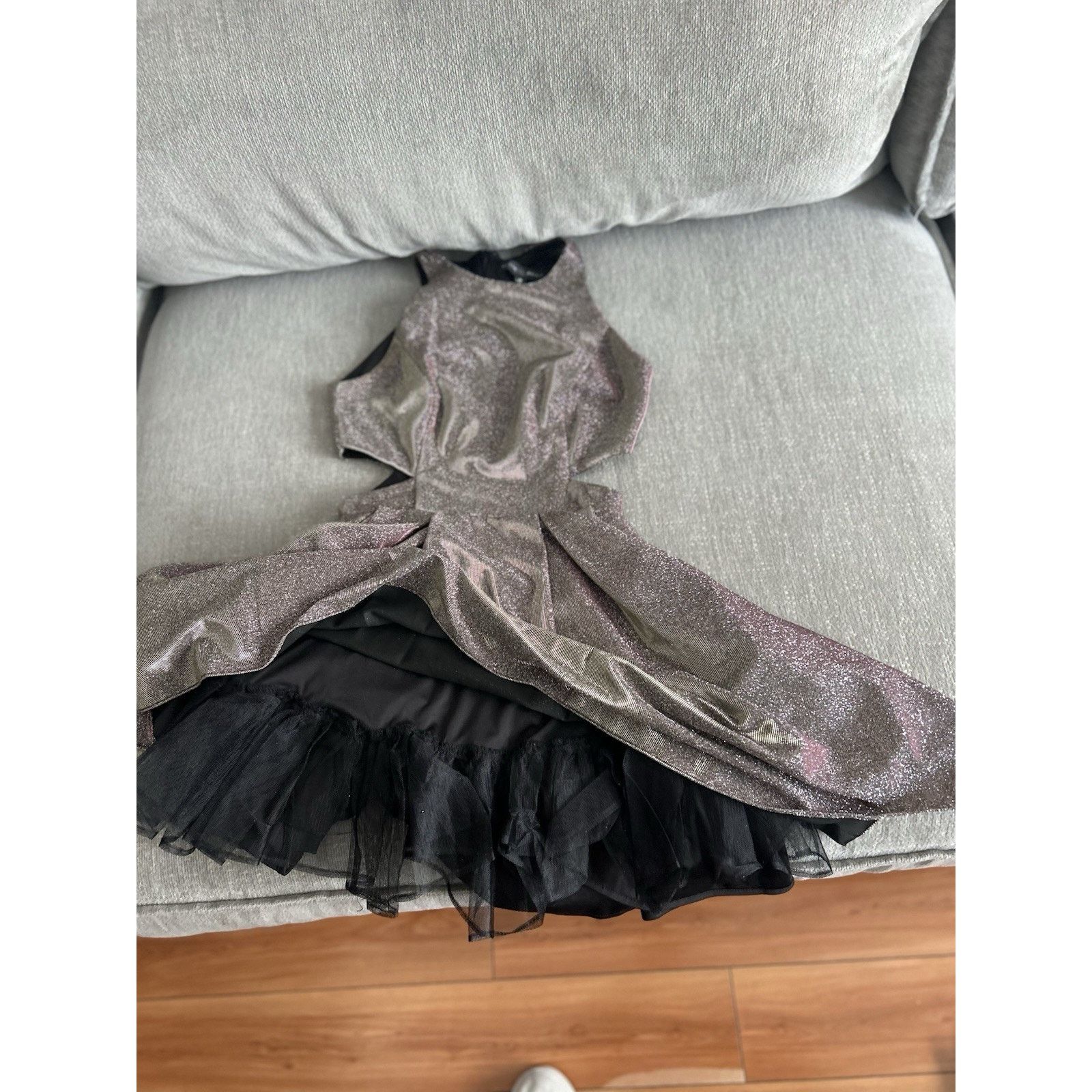 & Other Stories Y2K Glitter Cut Out Mini Dress Silver Fairy Party Prom 2 Size XS / US 0-2 / IT 36-38 - 4 Thumbnail