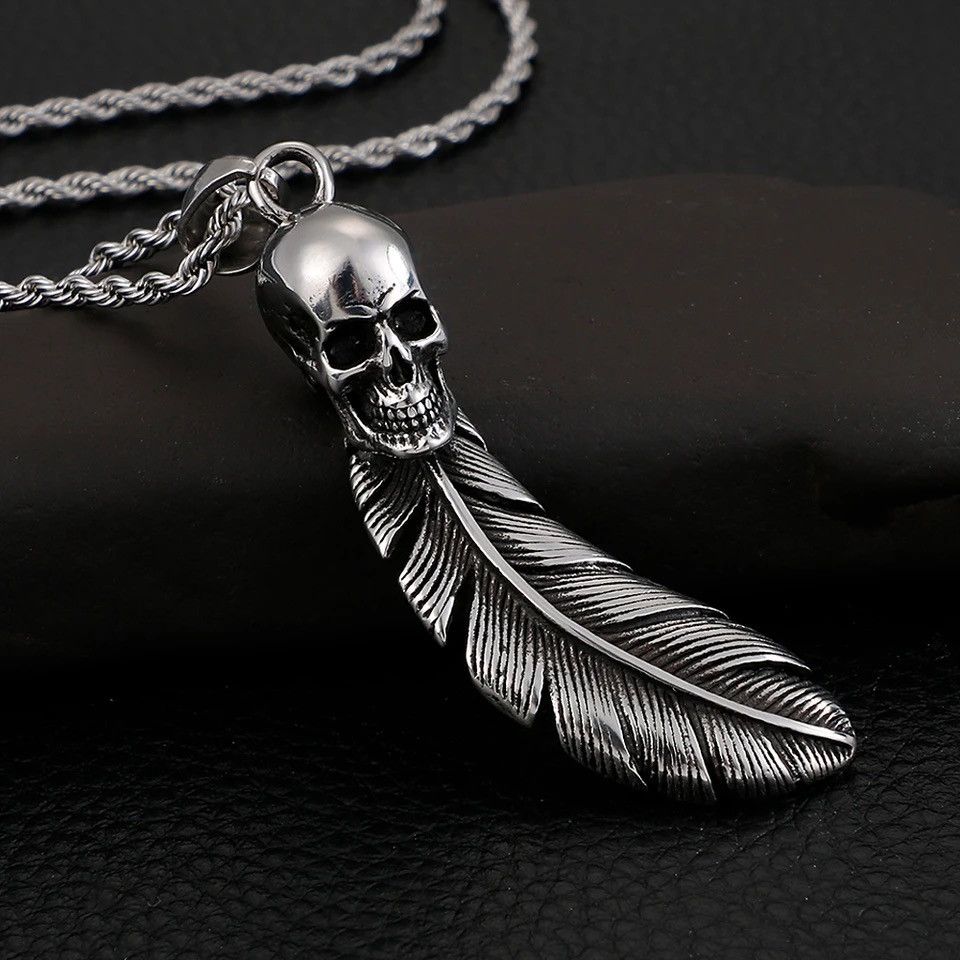 Vintage Vintage Skull Feather Necklace Size ONE SIZE - 2 Thumbnail